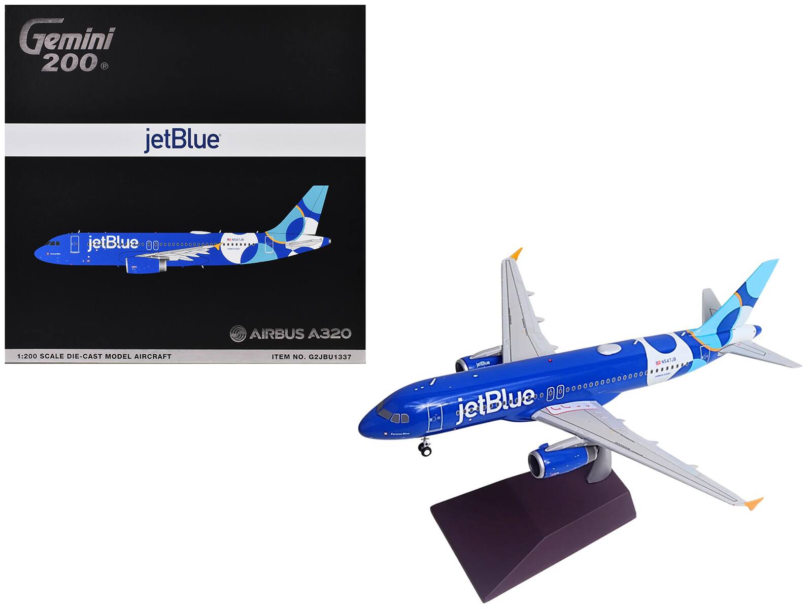 Gemini 200  
jetBlue  
jetBlue 00  
AIRBUS A320  
1:200 SCALE DIE-CAST MODEL AIRCRAFT  
ITEM NO. G2JBU1337  
jetBlue