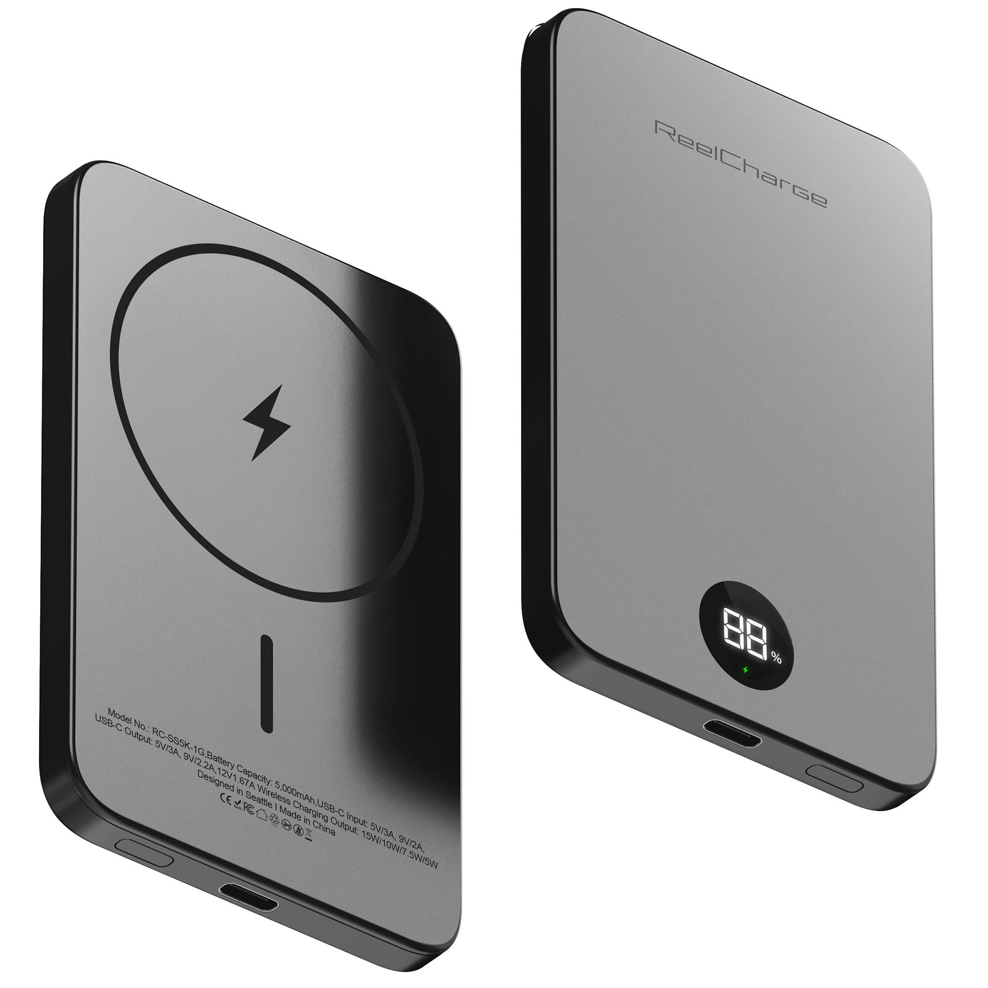ReelCharge - ReelSafe 5,000 mAh Qi2 Power Bank (Gray)