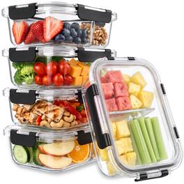 Sorbus - 5-Pack 35 oz/1040 mL 2-Compartment Glass Food Storage Containers with Lids - Clear