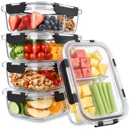 Front. Sorbus - 5-Pack 35 oz/1040 mL 2-Compartment Glass Food Storage Containers with Lids - Clear.