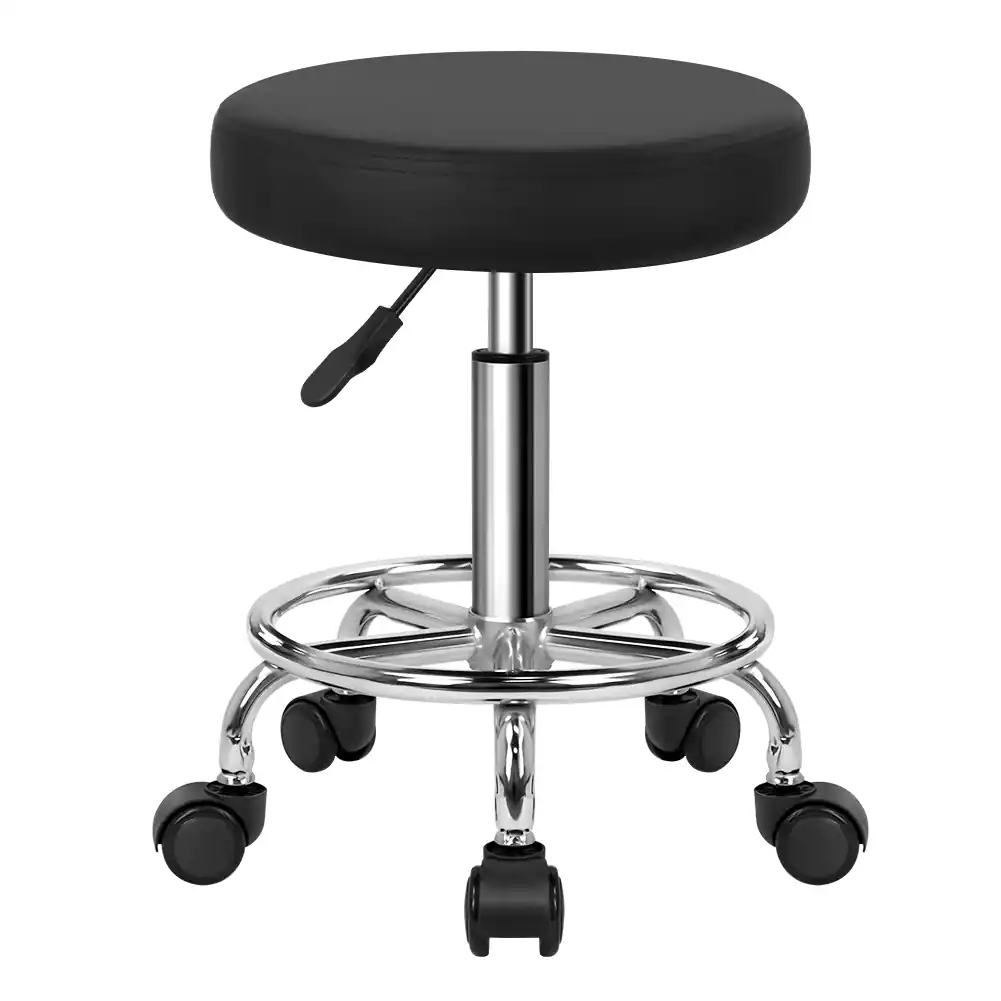 KKTONER - PU Leather Round Rolling Stool with Foot Rest Swivel Height Adjustment Spa Office Massage Stools Small - Black