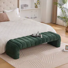 Ropilly - Modern Upholstered Bed Bench Chenille Tufted Entryway Daybed Chaise Armless Foot Stool - Green