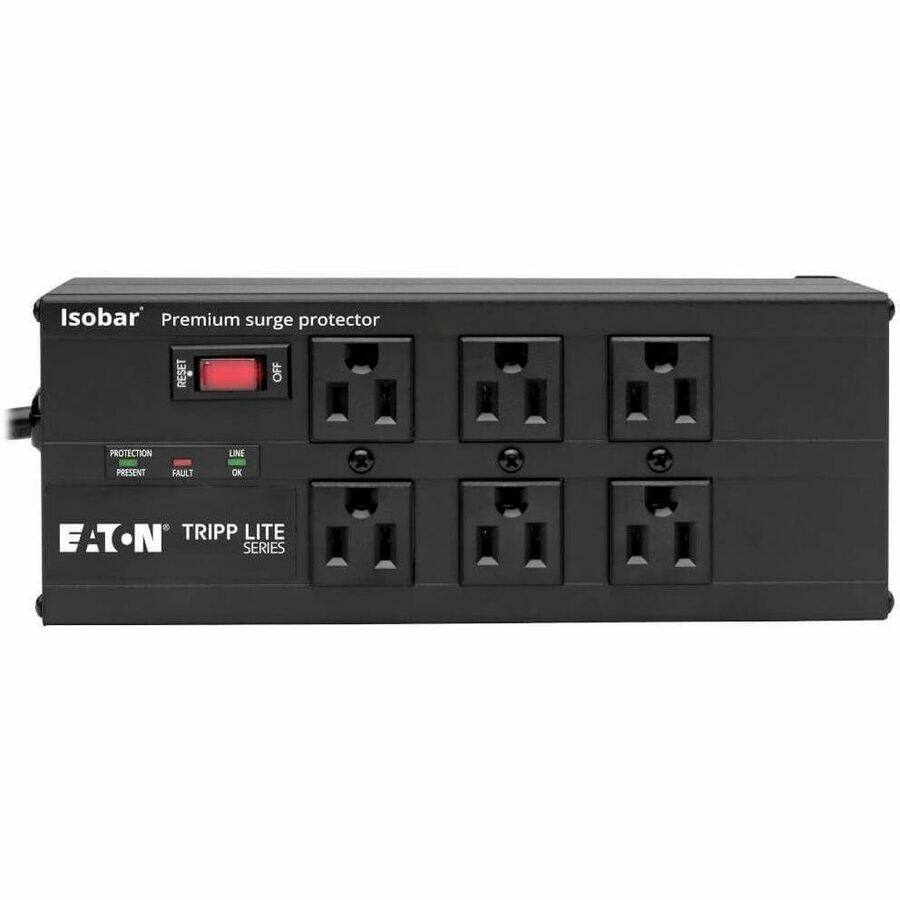 Isobar Premium surge protector

EATON TRIPP LITE SERIES

RESET OFF

PROTECTION PRESENT FAULT OK

LINE OK