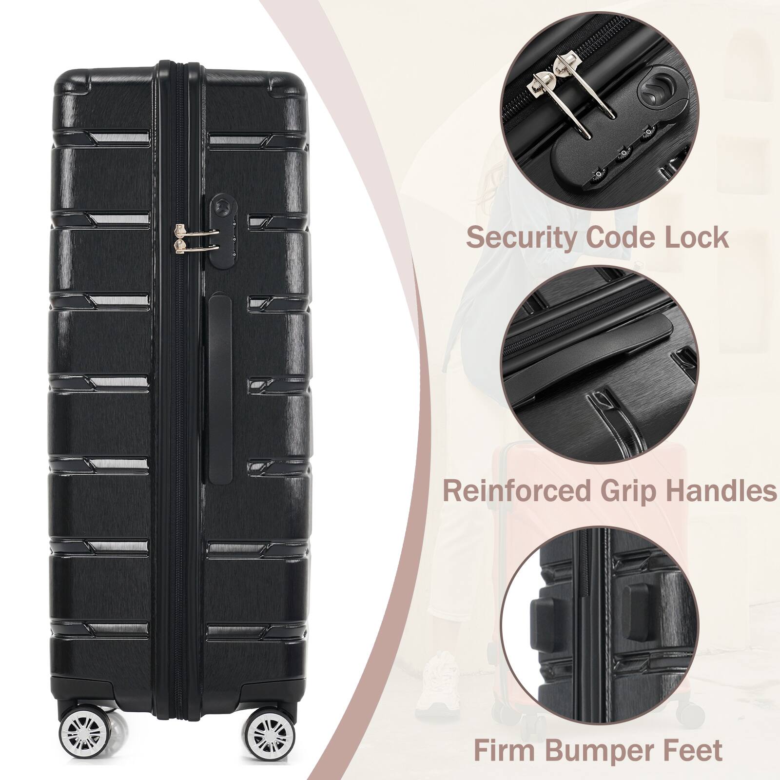 Security Code Lock  
Reinforced Grip Handles  
Firm Bumper Feet