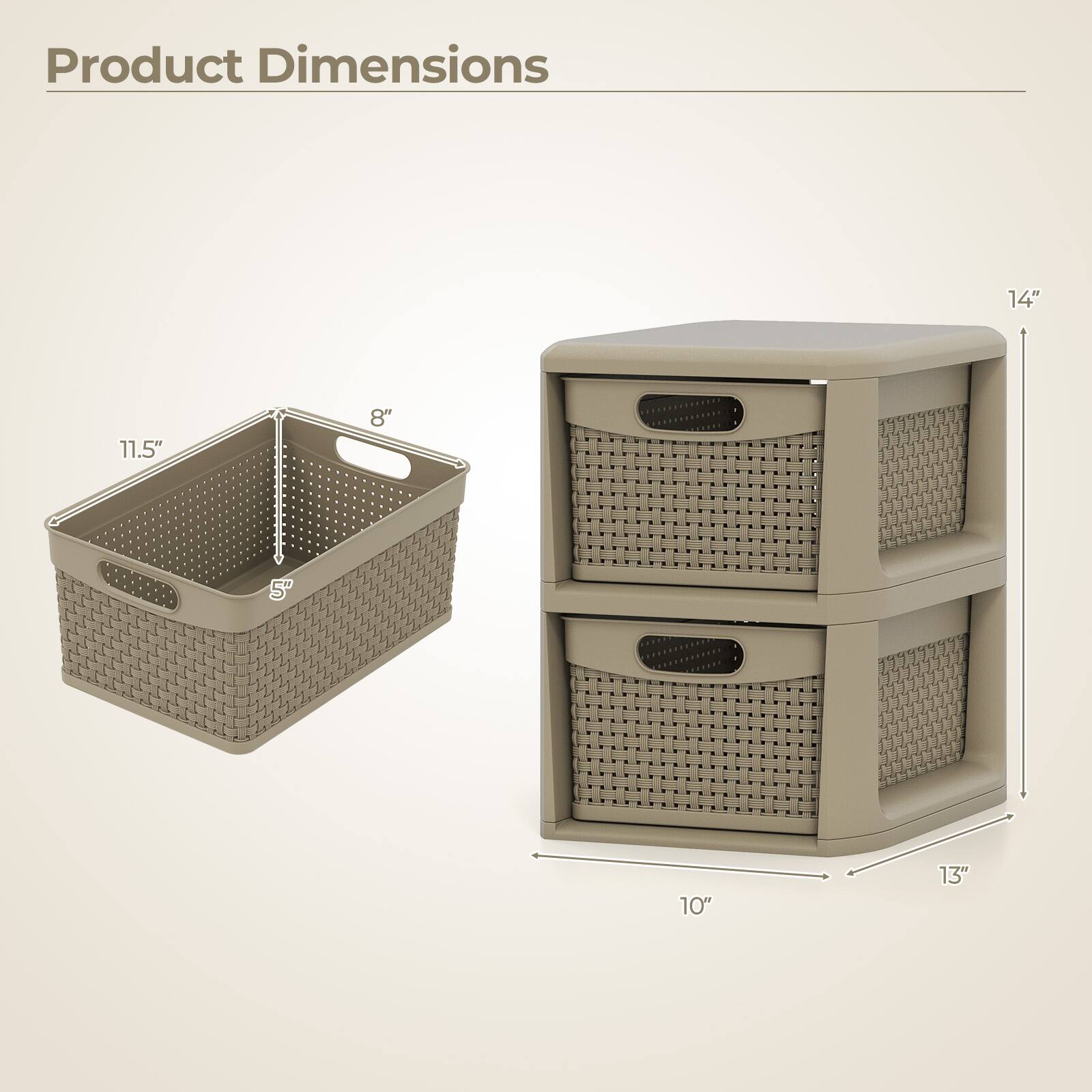 Product Dimensions: 14" x 13" x 10" (overall), 11.5" x 8" x 5" (basket)