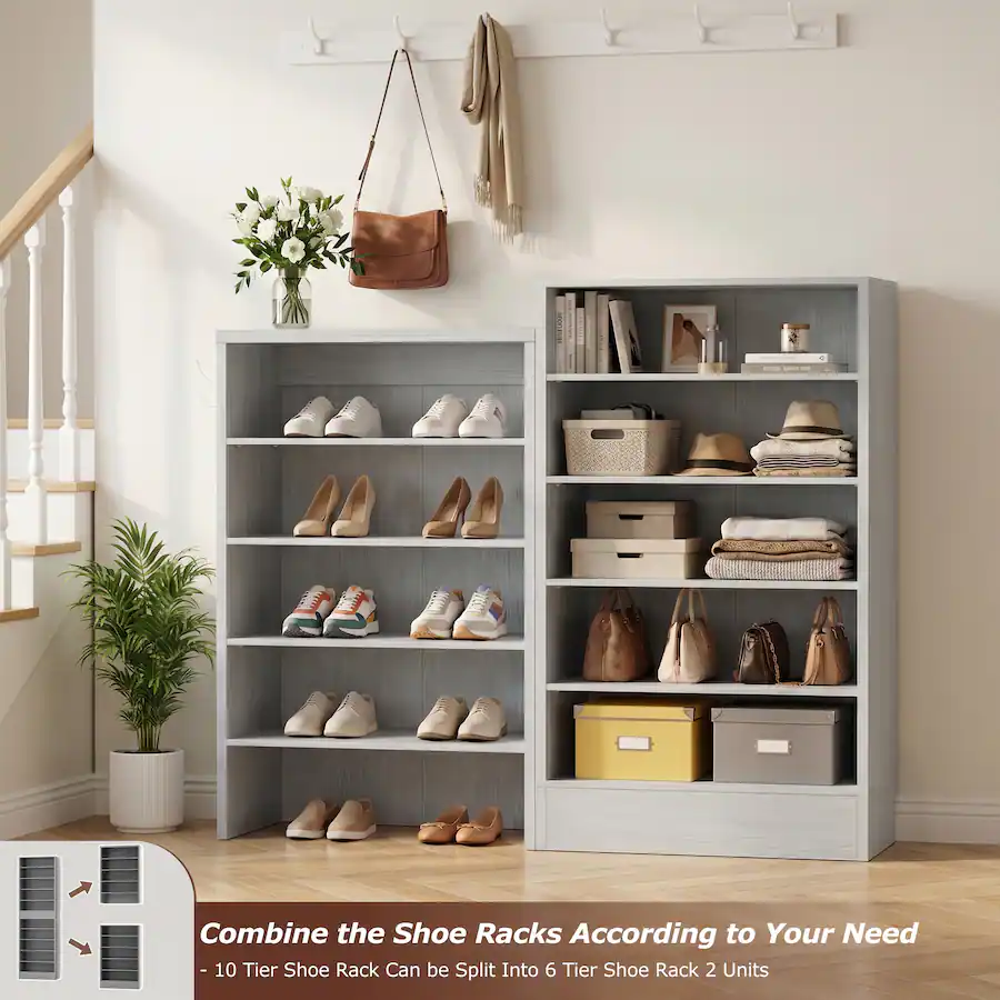 Shoe Rack Winning Aheaplus 79.5'' Tall 10 Tier Freestanding Wooden Shoe Rack Tower with 2 ...