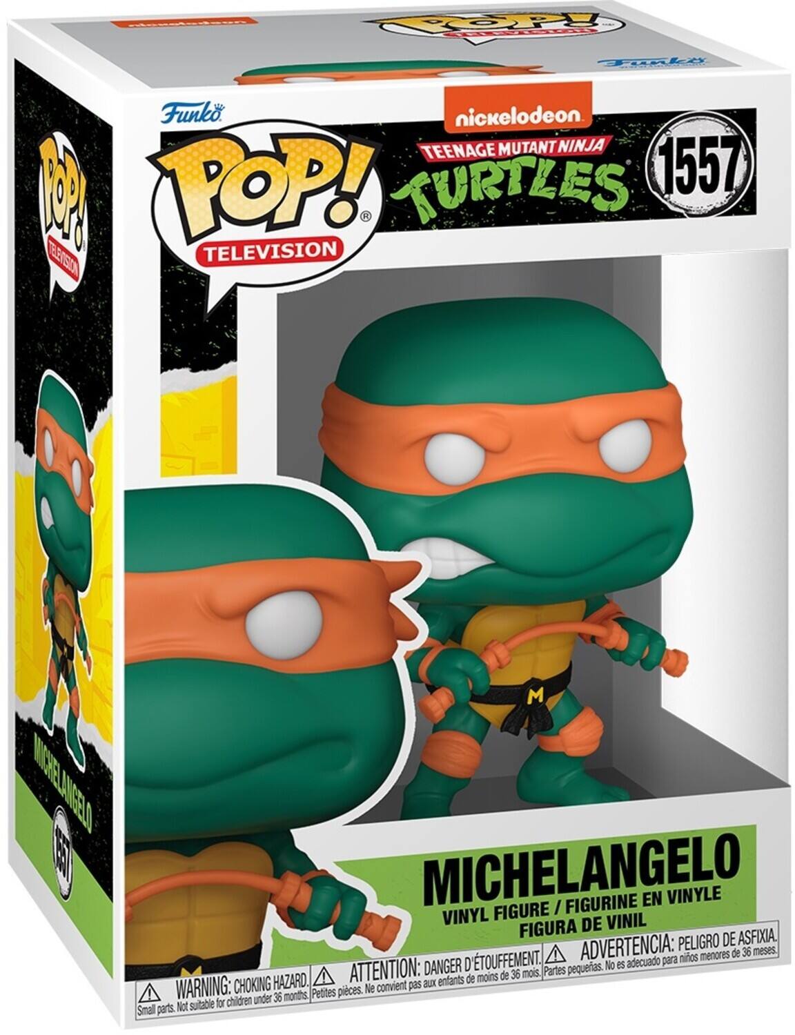 Funko, nickelodeon, TEENAGE MUTANT NINJA, POP! TURTLES, 1557, TELEVISION, MICHELANGELO, FIGURINE EN VINYLE, FIGURE / VINYL, FIGURA DE VINIL, ADVERTENCIA: PELIGRO DE AFIXIA, DANGER D'ÉTOUFFEMENT, ADVERTENCIA: PELIGRO DE AFIXIA, WARNING: CHOKING HAZARD, NOT suitable for children under 36 months, Parts pequeñas. No es adecuado para niños menores de 36 meses, Petites pièces. Pas à l'usage des enfants de moins de 36 mois, Choking hazard. Small parts. Not suitable for children under 36 months.