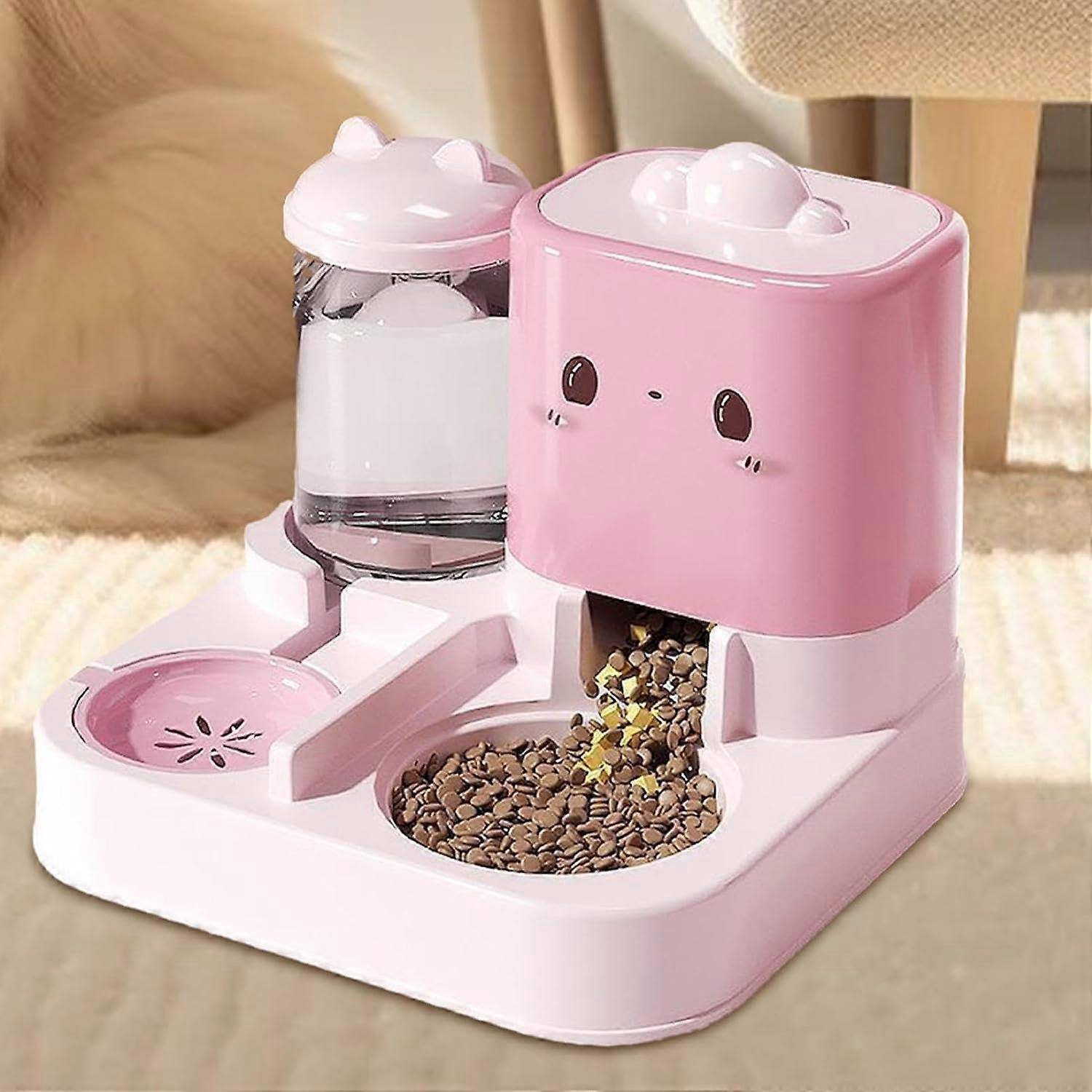 Back. JUJABU - 2.2 L Automatic Cat Food and 1.5 L Water Dispenser Set, Pink - Pink.