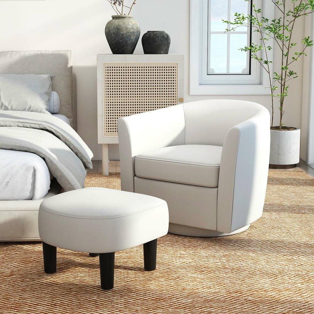 Back. Kadyn - Modern Swivel Club Chair with Matching Curved Back Ottoman Footrest, Beige - Beige.