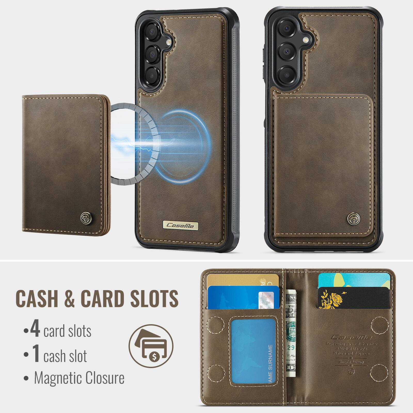 Casella CASH & CARD SLOTS  
4 card slots  
1 cash slot  
Magnetic Closure  

SURNAME AME  
PE 29  
7A ID Lasene  
SE 200 EE