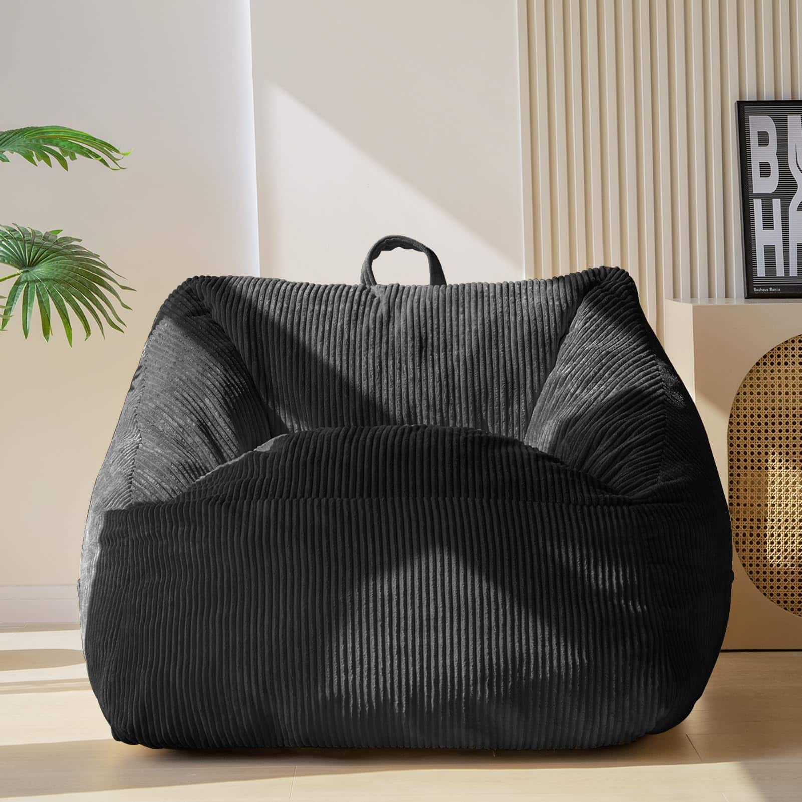 Fabibe - Bean Bag Chair, Floor Sofa with Handle, Bean Bag Chairs for Adults and Kids, Teens Living Room Bean Bag, Accent Sofa Cha - Black Standard