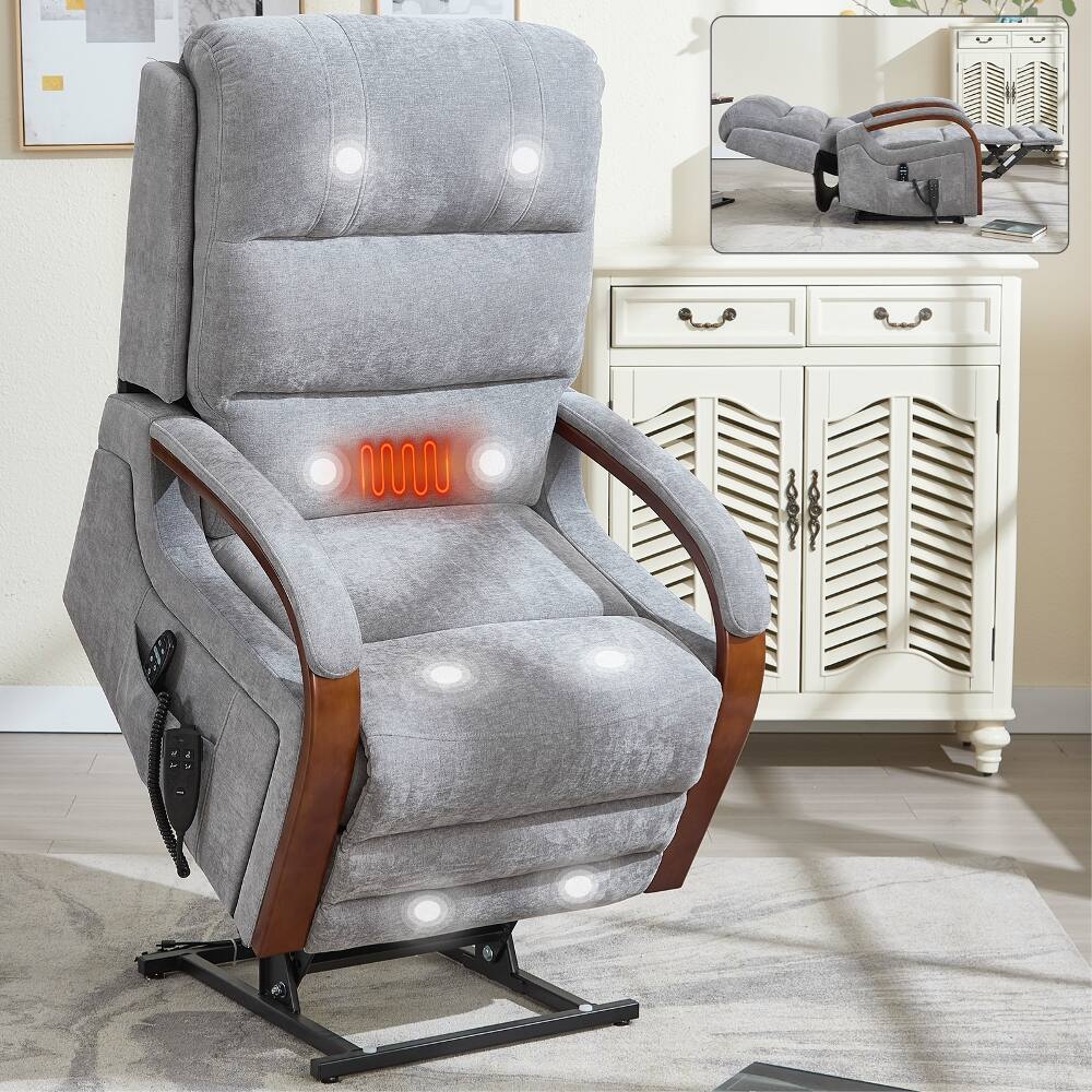 Alt View 8. Ropilly - Ropilly Power Lift Recliner Chair Dual Motor Infinite Position with Lumbar Heat and Solid Wood Armrests - Gray.
