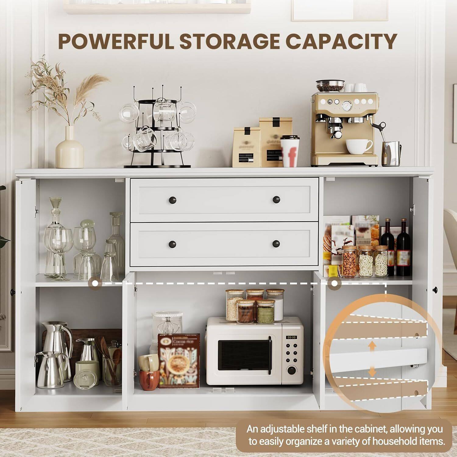 POWERFUL STORAGE CAPACITY

An adjustable shelf in the cabinet, allowing you to easily organize a variety of household items.