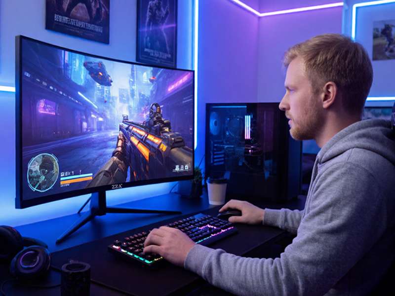 Alt View 6. ZZA - 32" Curved FHD (1920 x 1080) Gaming Monitor, 200 Hz, Borderless, Black - Black.