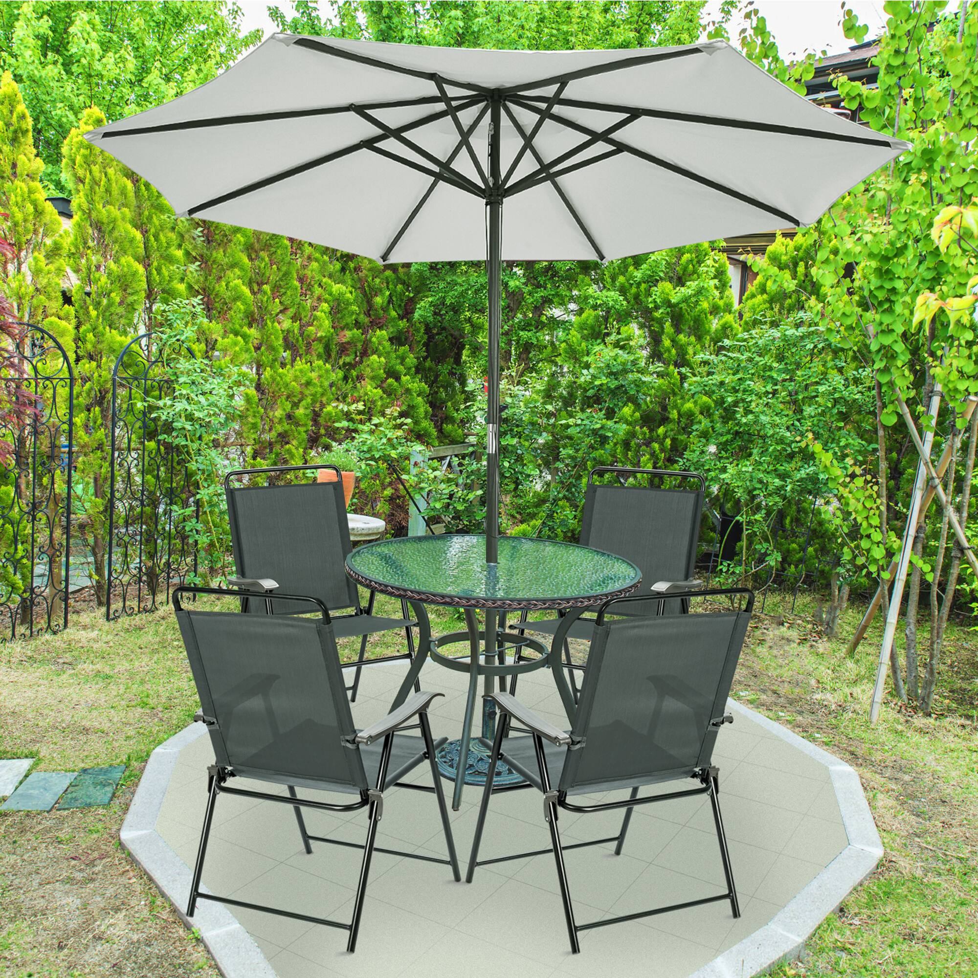Alt View 2. Gymax - Gymax Set of 4 Folding Patio Chair Portable Sling Chair Yard Garden Outdoor - Grey.