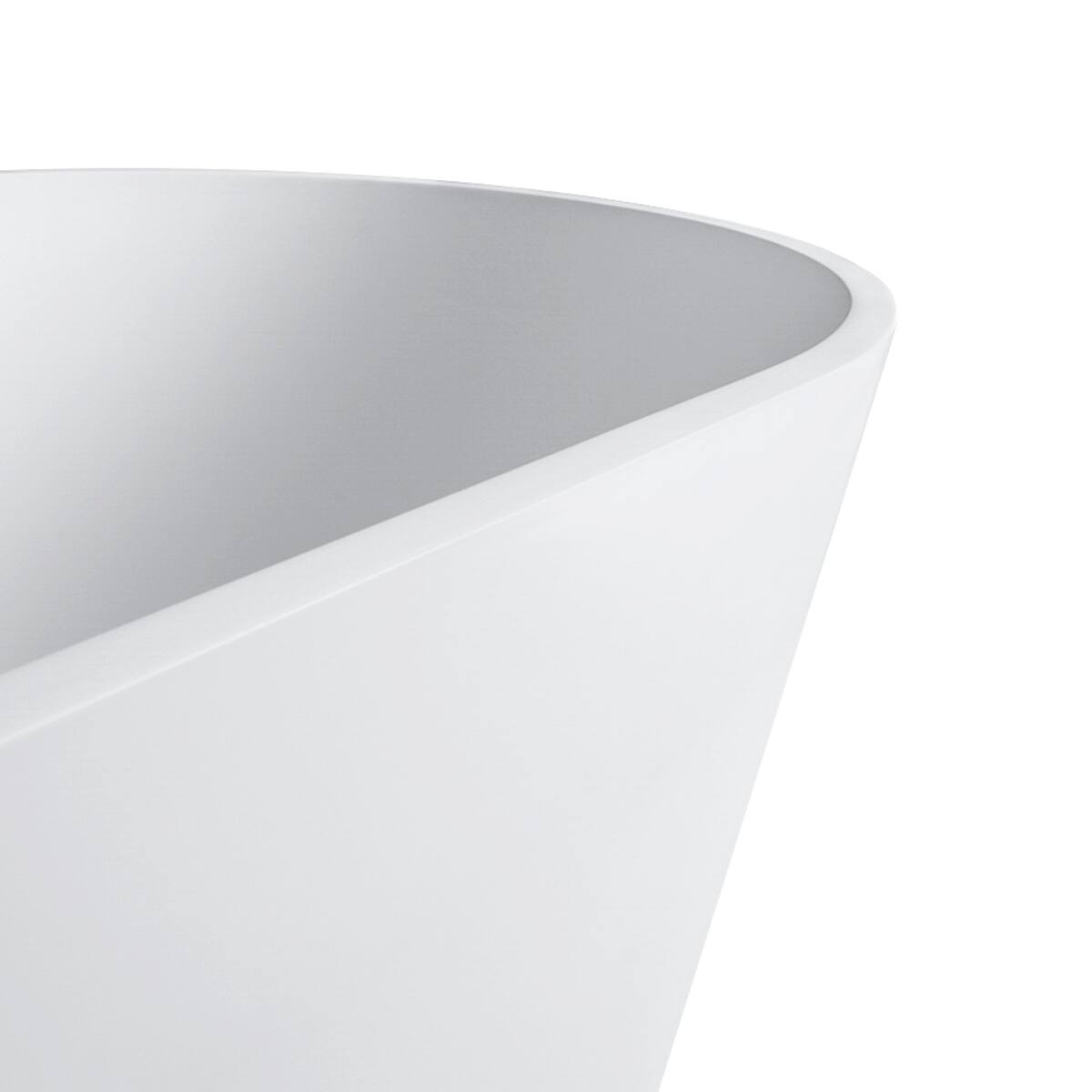 Alt View 3. Loheer - Loheer 63 in Freestanding Solid Surface Soaking Bathtub, Matte White Oval Stone Resin Tub - Matte White.