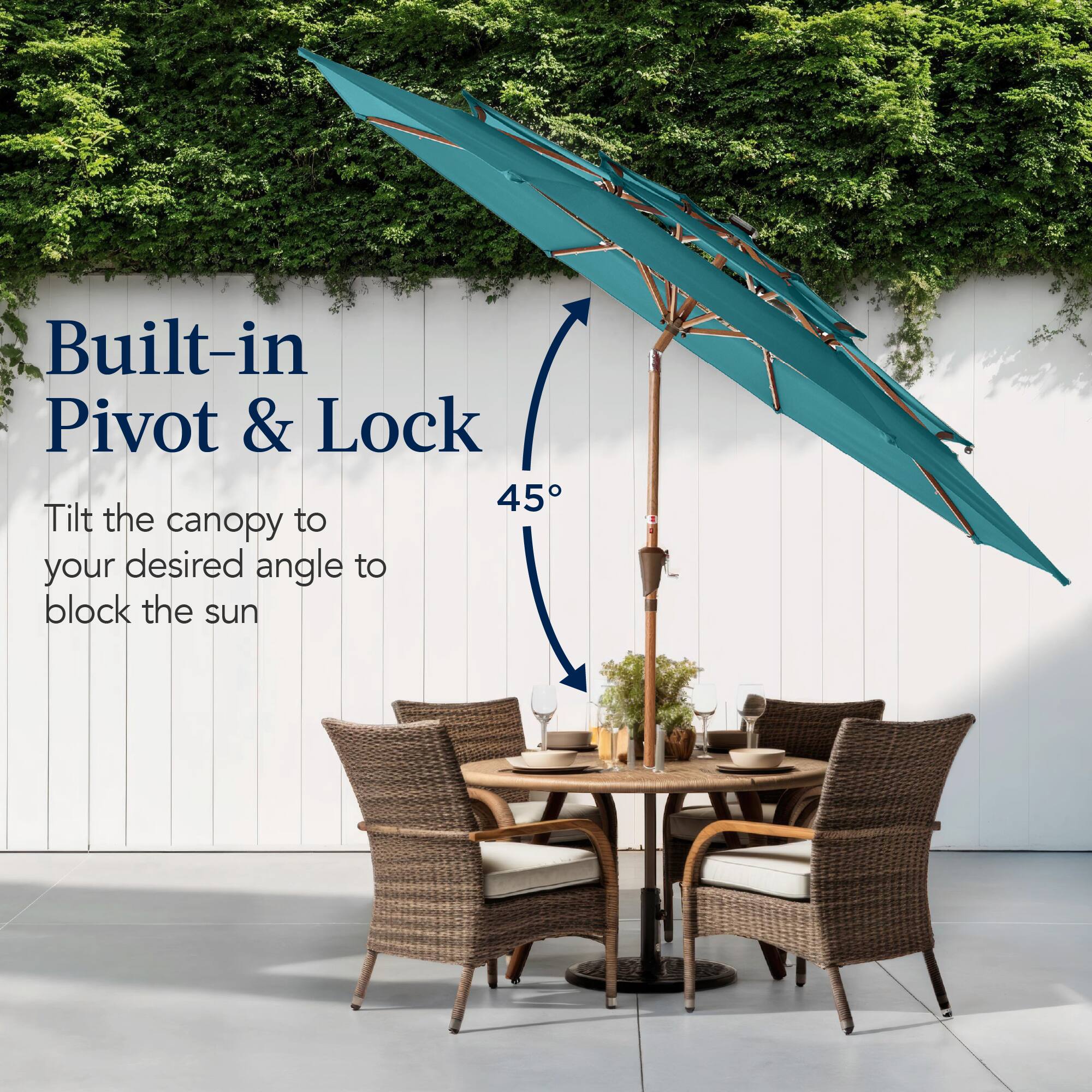 Built-in Pivot & Lock

Tilt the canopy to your desired angle to block the sun.