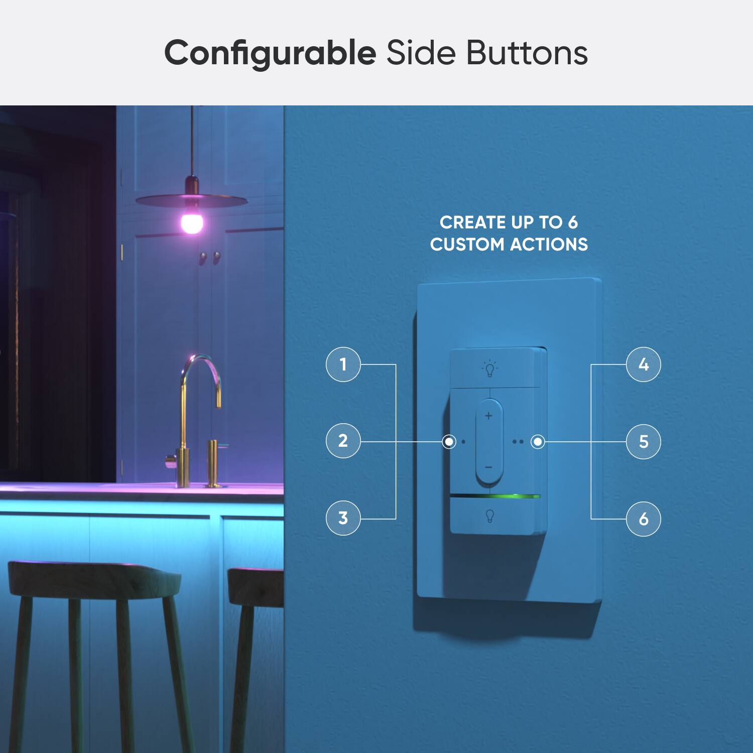 Configurable Side Buttons: Create up to 6 custom actions. 1 + 2 + 3 + 4 + 5 + 6.