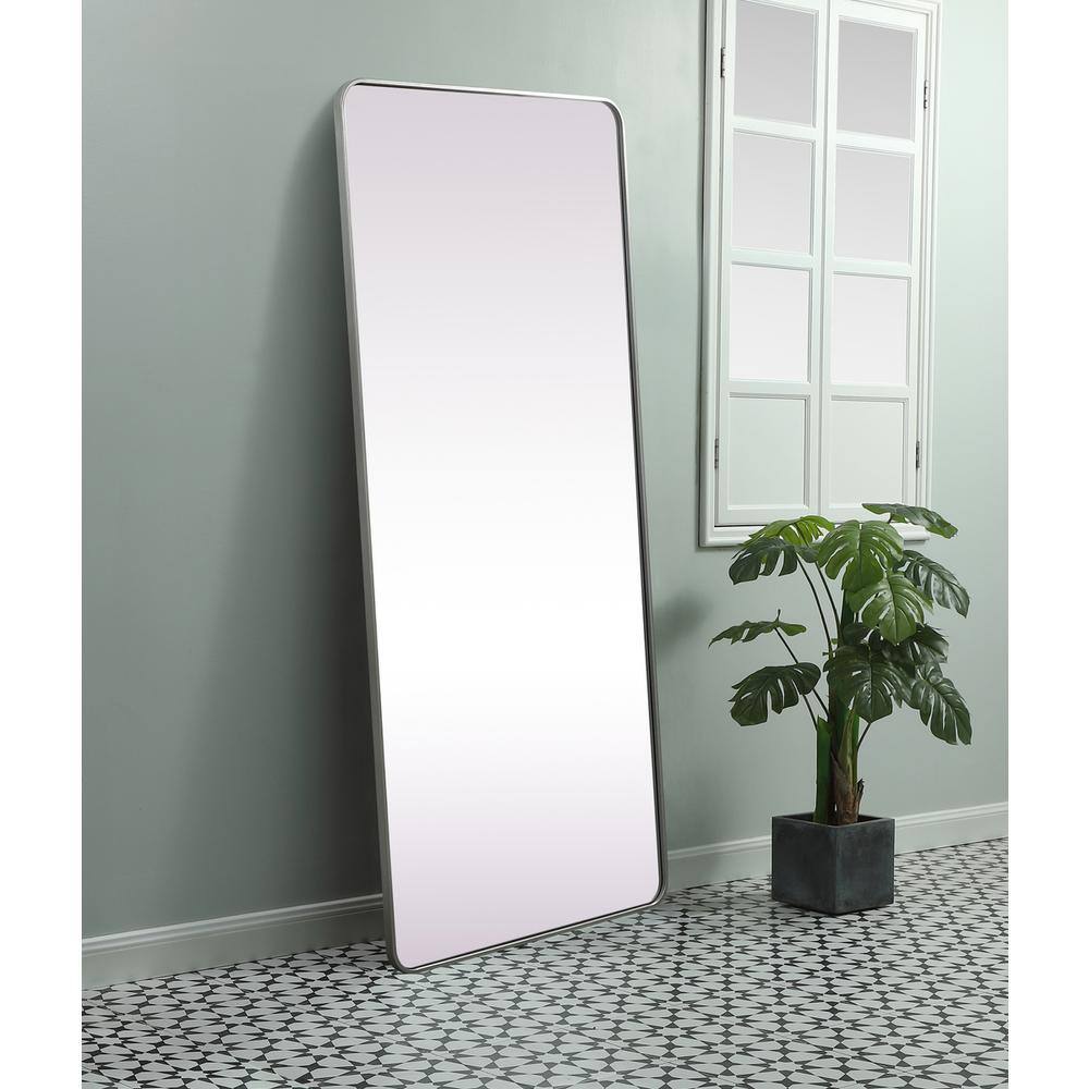 Alt View 9. Elegant Decor - Soft Corner Metal Rectangle Mirror 32x72 Inch in Silver - Silver.