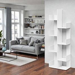 Hivvago - Contemporary 8-Tier Wood Bookcase with Open Display Shelves - White