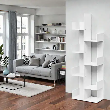 Front. Hivvago - Contemporary 8-Tier Wood Bookcase with Open Display Shelves - White.