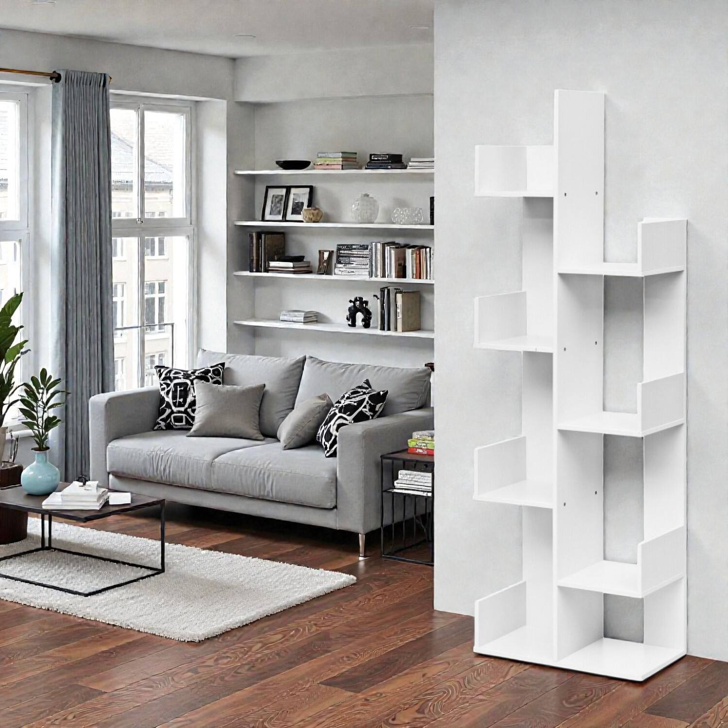 Front. Hivvago - Contemporary 8-Tier Wood Bookcase with Open Display Shelves - White.