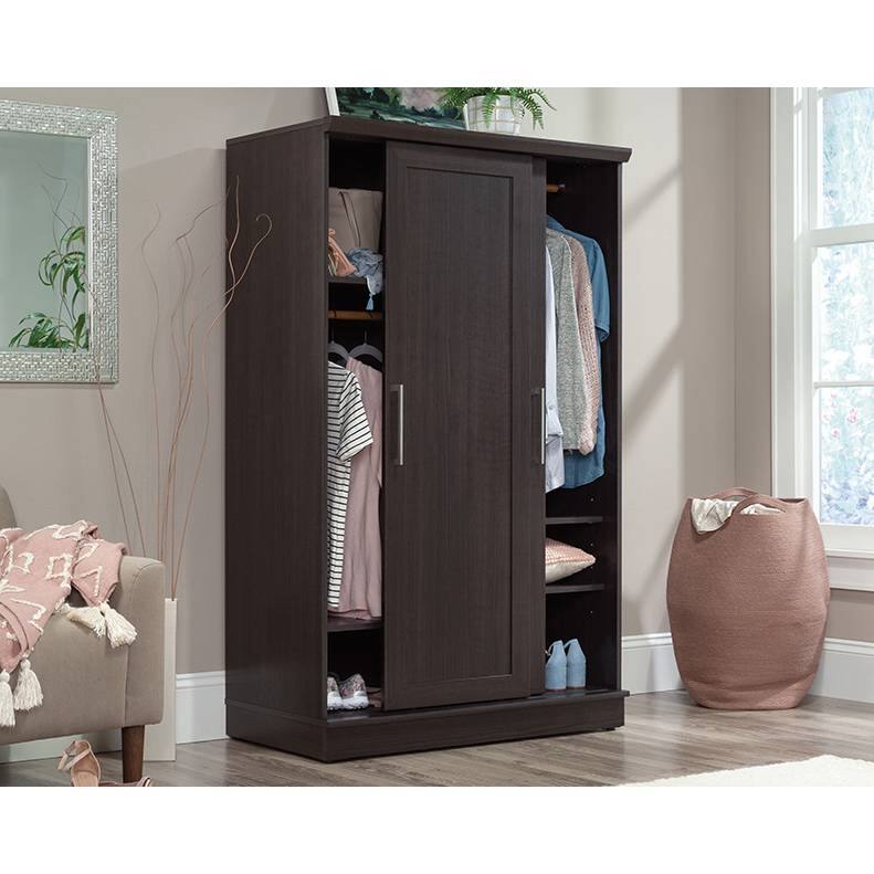 Left. SlickBlue - Farm house Sliding Door Wardrobe Armoire with Garment Rod for Bedroom - Espresso.