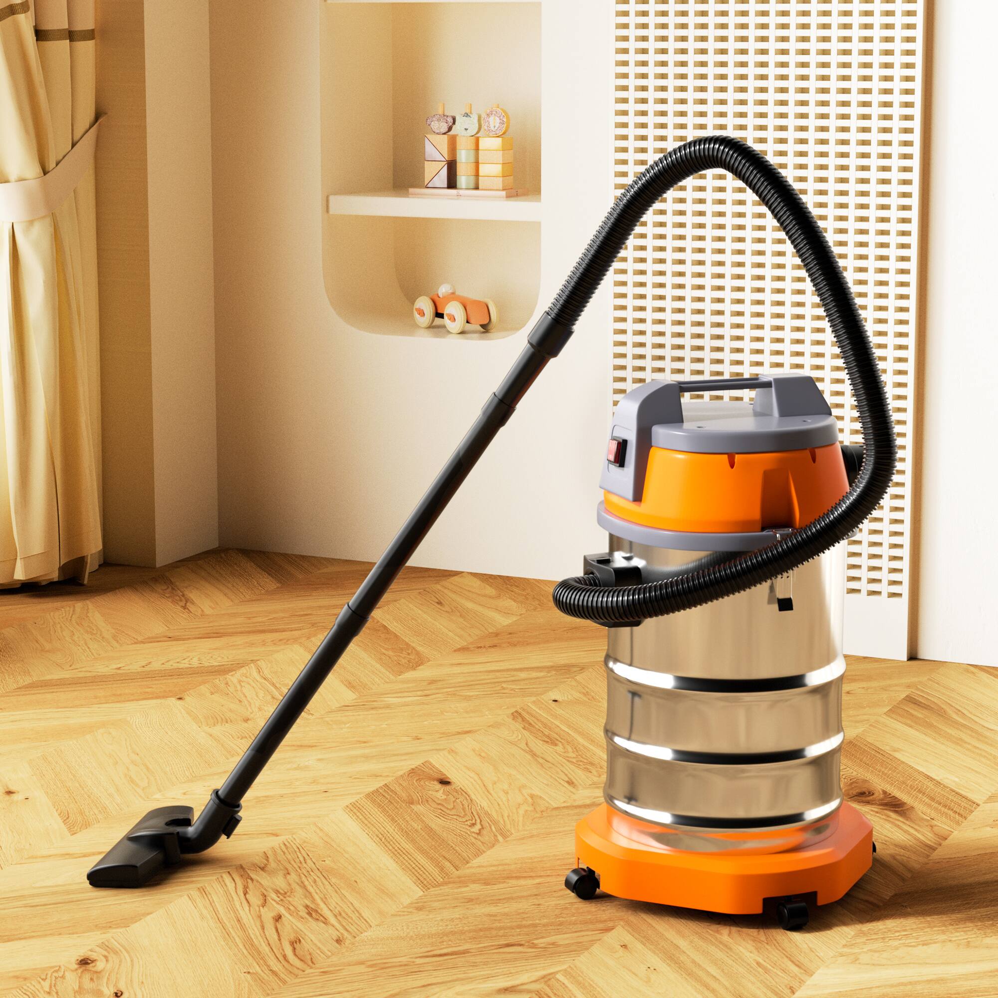 Alt View 9. Topteng - ​​8HP 3200W 2-in-1 Wet/Dry Vacuum - 10Gal Stainless Tank, with Filter and Attachments for House Garage Workshop Car - Orange&Silver.