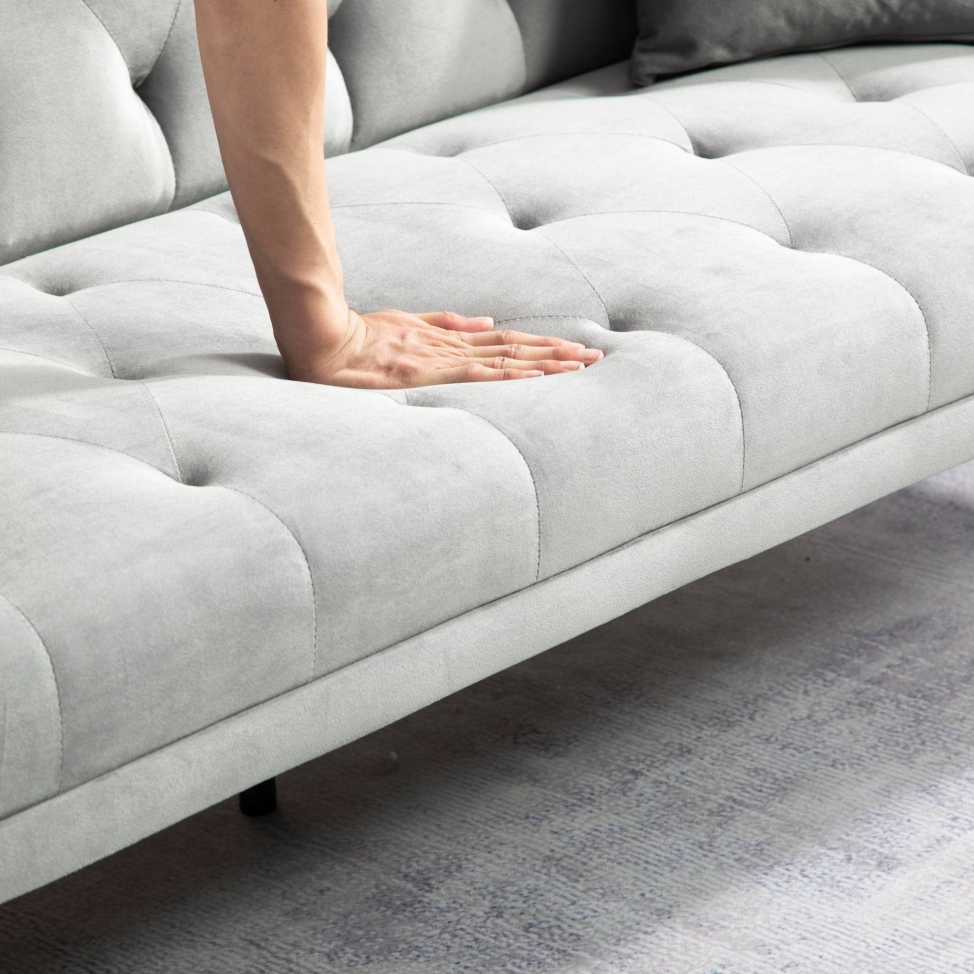 Alt View 4. Meqiodas - Convertible Sofa Bed Modern Futon Set, Velvet Foldable Reclining Loveseat, Three Adjustment Angles, Easy Assembly - GREY.