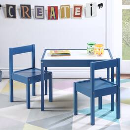 GOODSILO - 3-Piece Children's Dry Erase Activity Table and Chair Set with Durable Wood Construction for Creative Play and Learning - Navy