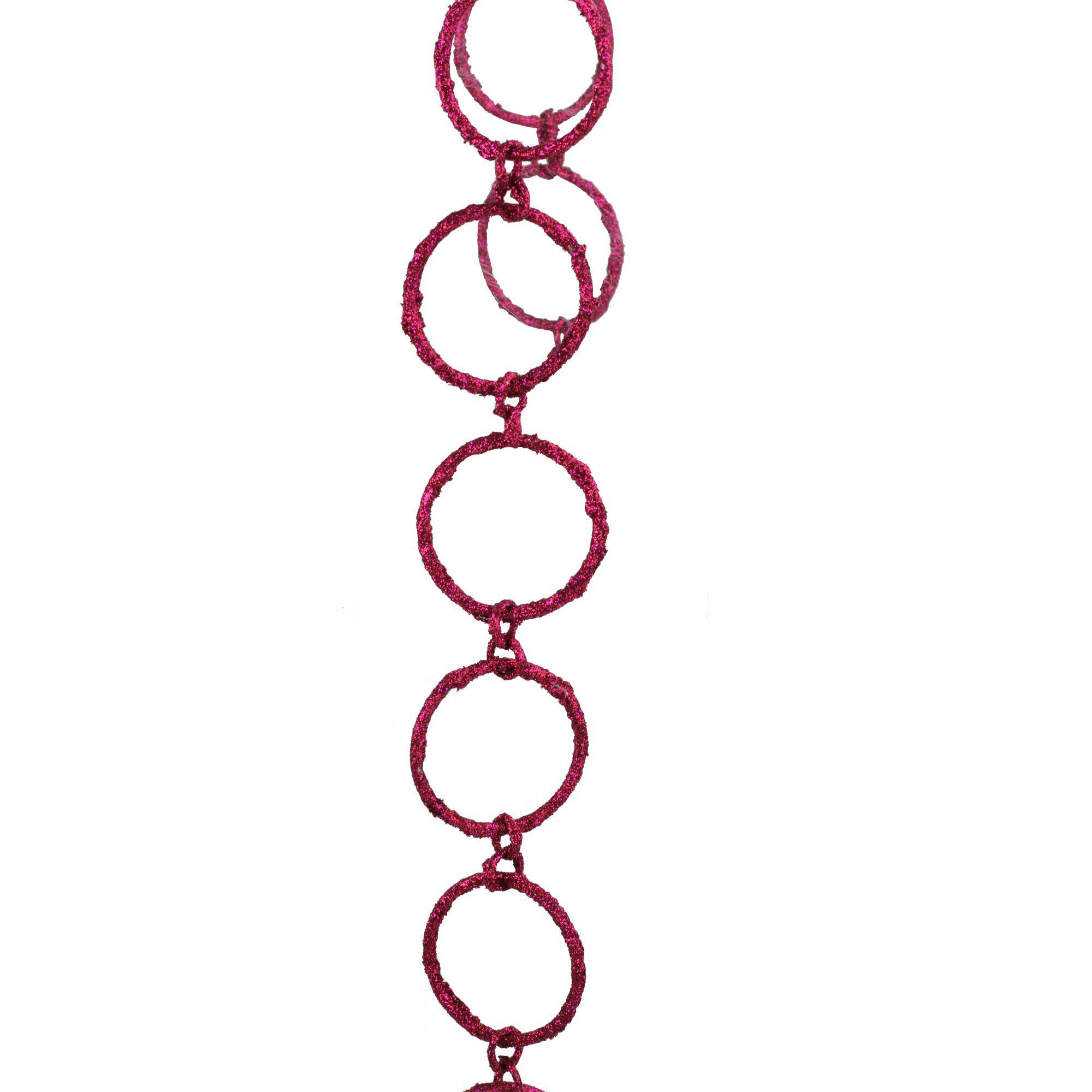 Front. Allstate - 5' x 1.75" Pink Sparkling Glitter Round Circle Chain Artificial Christmas Garland - Unlit - Pink.