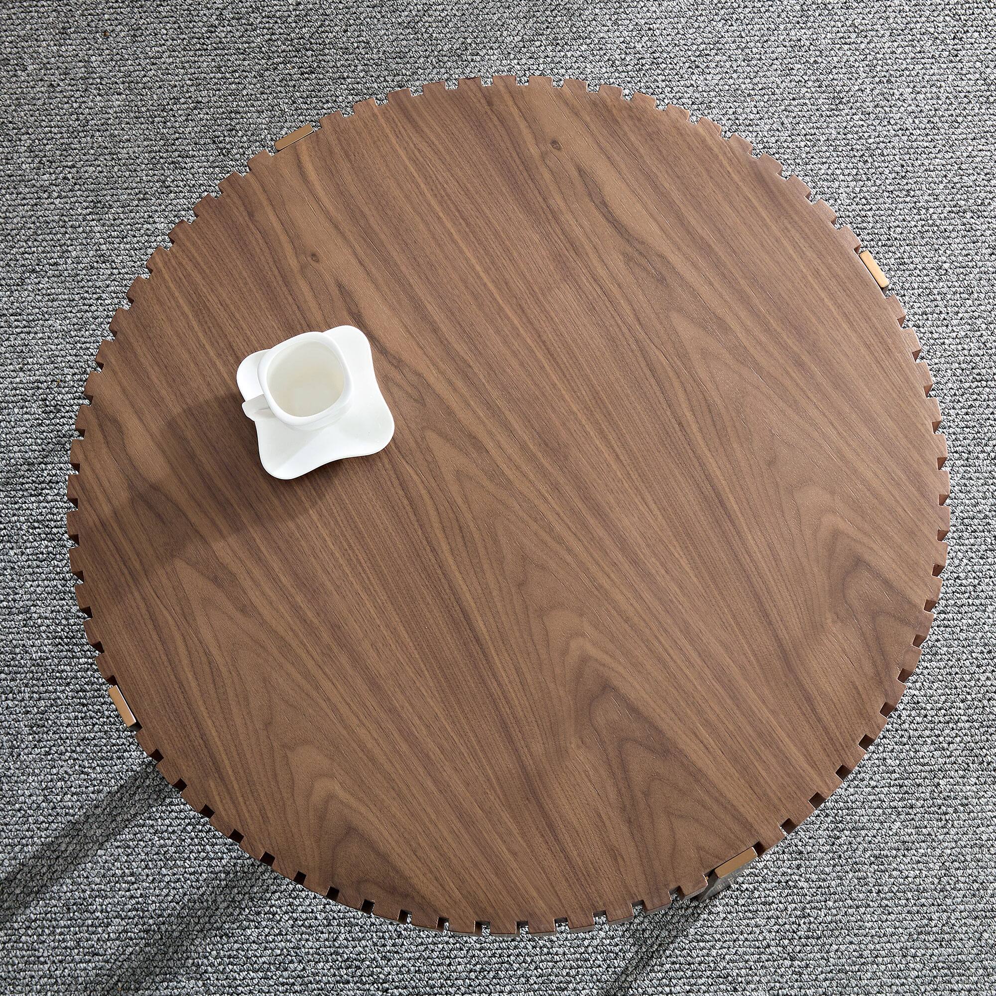 Alt View 2. APRILSOUL - Round Wood Coffee Table Living Room Small Space Apartment Modern Handcraft Drum Table Circle Wooden ASH - Brown.