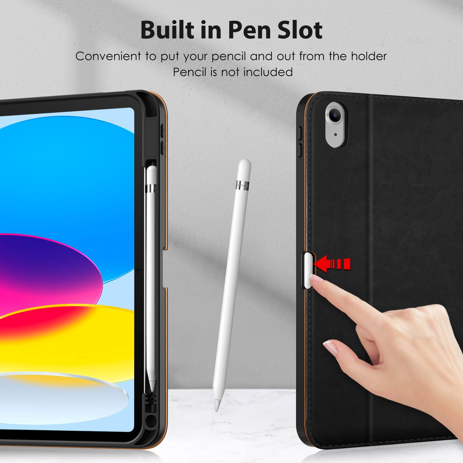 Built in Pen Slot  
Convenient to put your pencil and out from the holder  
Pencil is not included