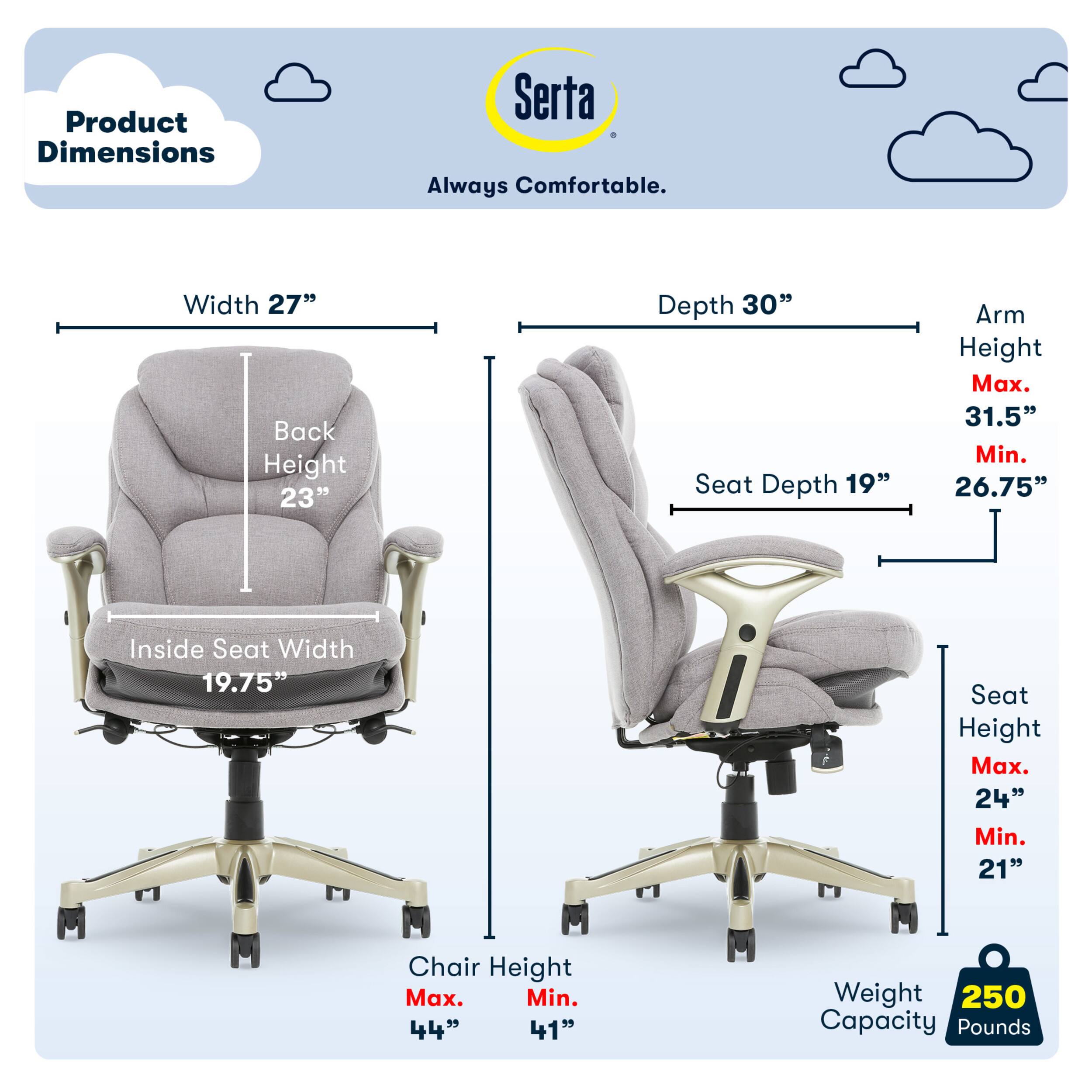 Left. Serta - Upholstered Back in Motion Health & Wellness Office Chair with Adjustable Arms - Fabric - Light Gray.
