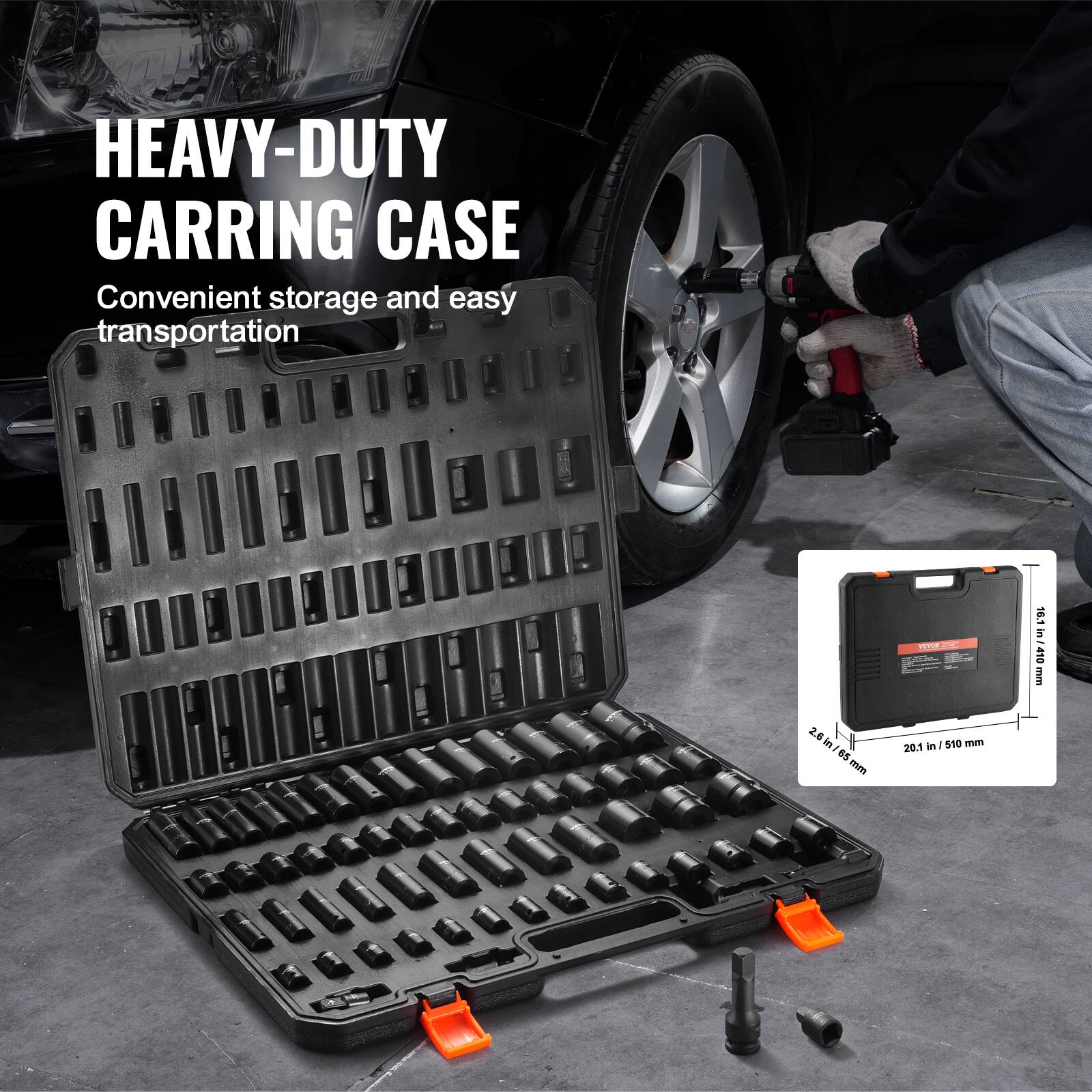 HEAVY-DUTY CARRING CASE Convenient storage and easy transportation 16.1 in / 410 mm 2.8 in / 510 mm 20.1 in / 510 mm