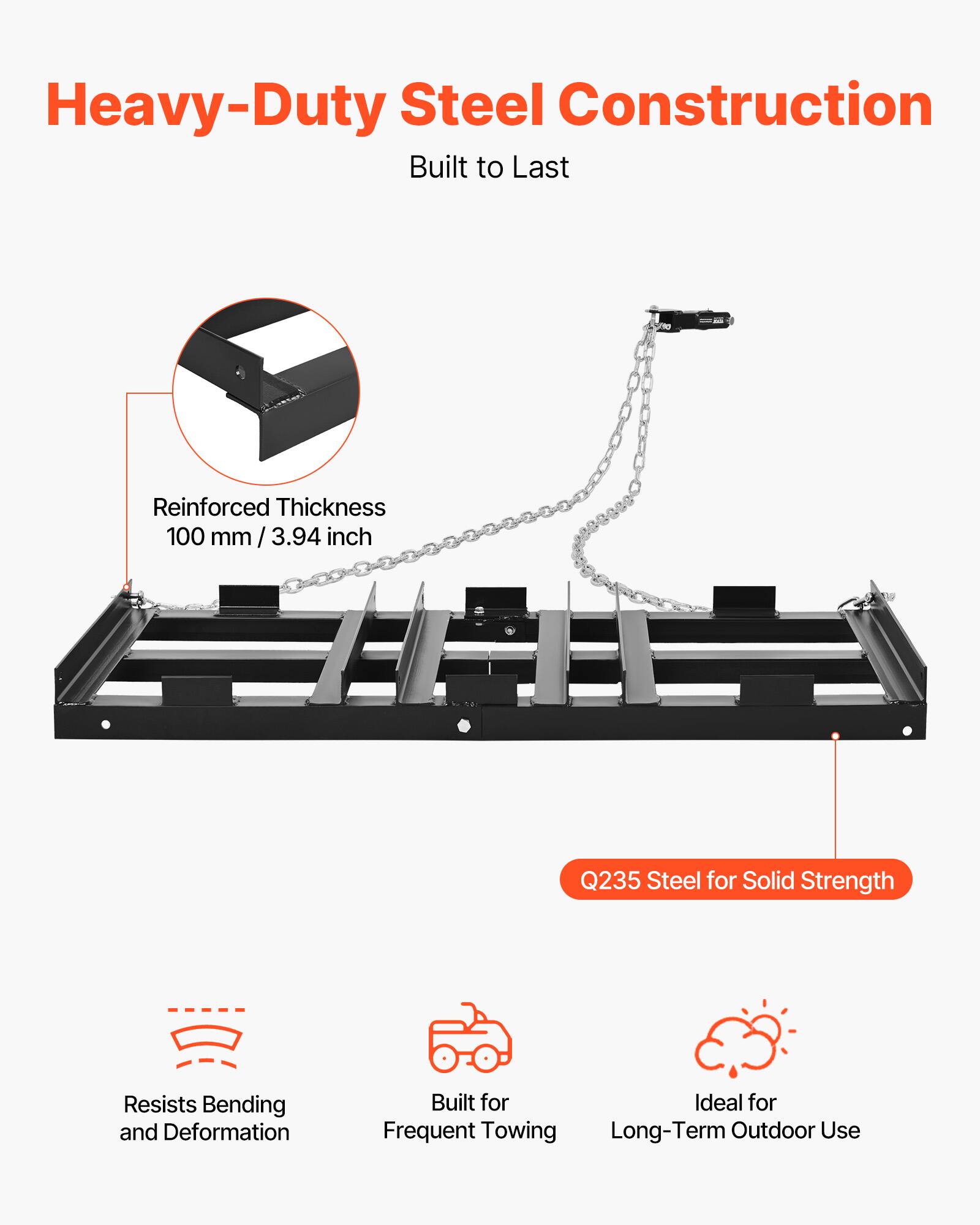 Heavy-Duty Steel Construction  
Built to Last  

Reinforced Thickness 100 mm / 3.94 inch  

Q235 Steel for Solid Strength  

Resists Bending and Deformation  

Built for Frequent Towing  

Ideal for Long-Term Outdoor Use