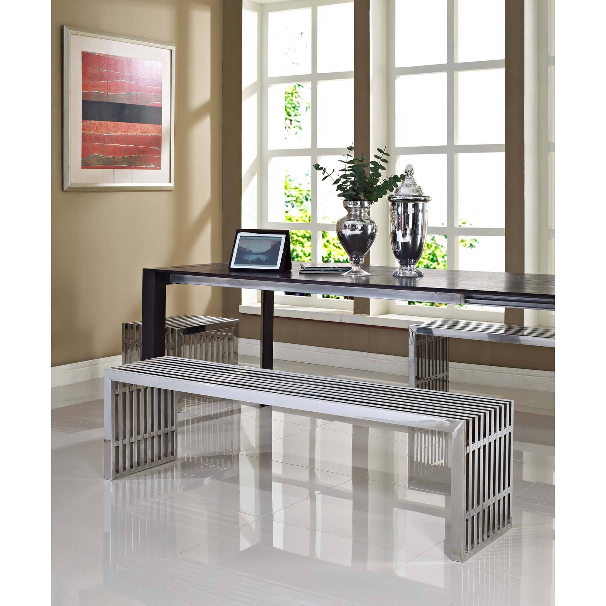 Alt View 3. Modway - Gridiron Benches Set of 3 by Modway - Silver.