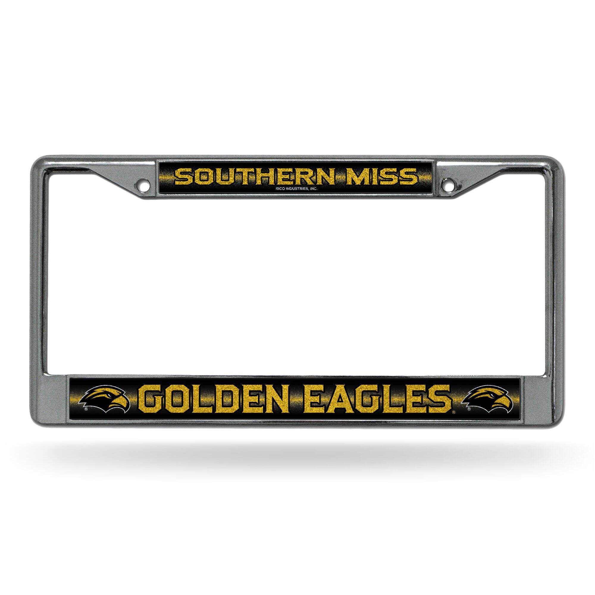 Southern Miss Golden Eagles Sparkly Glitter Bling Look Chrome License Plate Frame