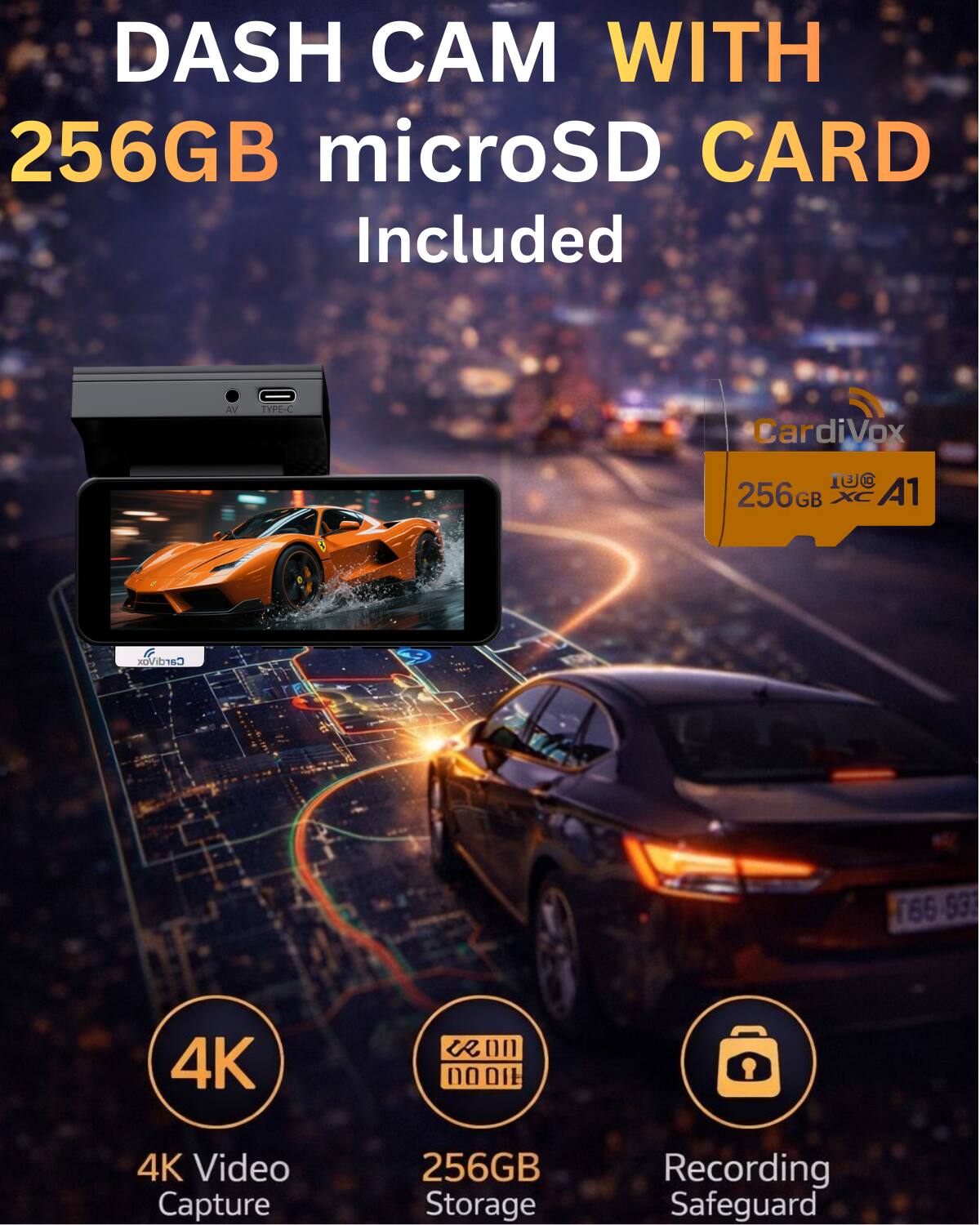 DASH CAM WITH 256GB microSD CARD Included

CardiVox IUC 256GB XC A1 CardiVox F66-53

4K Video Capture
256GB Storage
Recording Safeguard