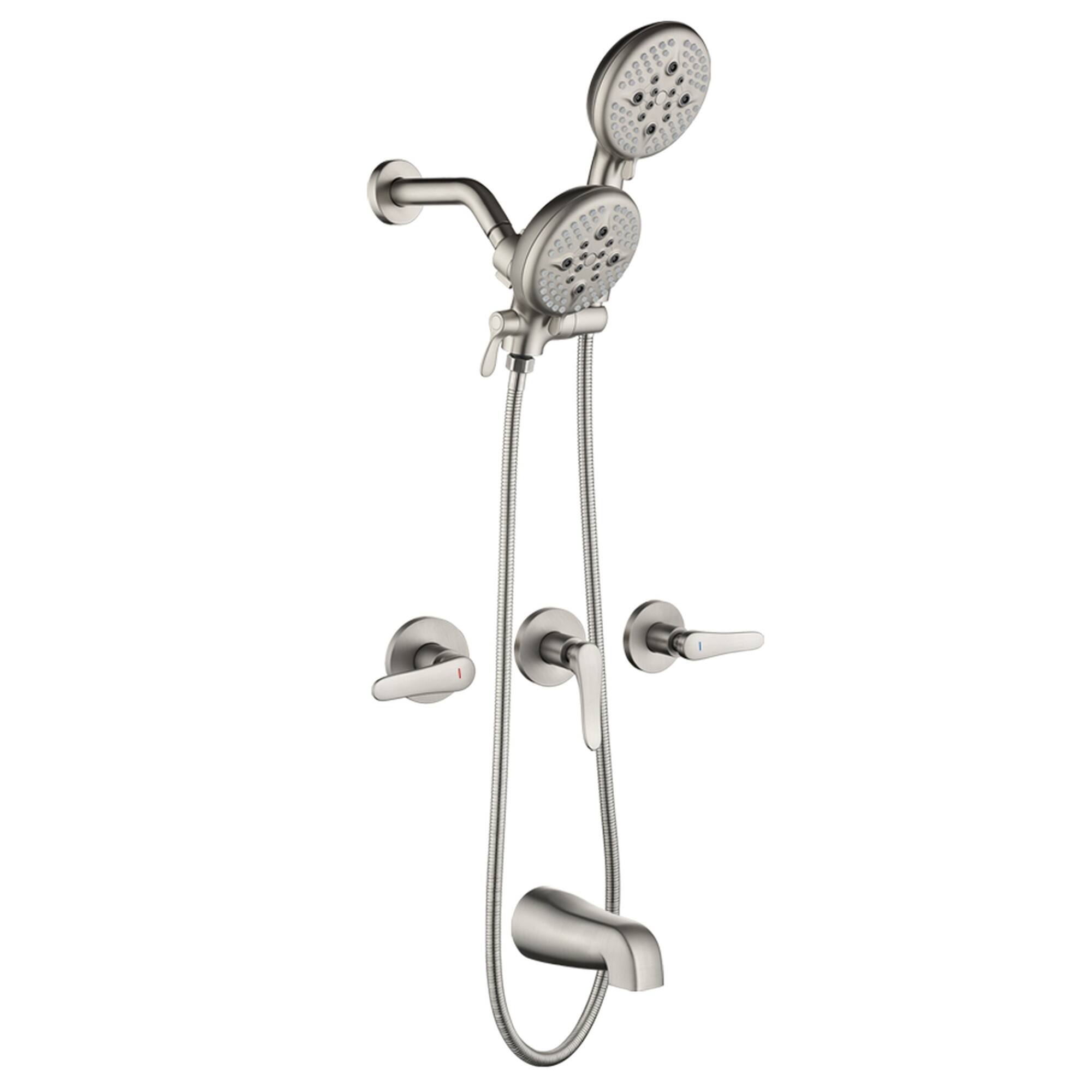 Boyel Living - Three Handle Shower System Brass SUS304 5-Function Dual ABS Shower Heads 60-Inch Hose - Brushed Nickel