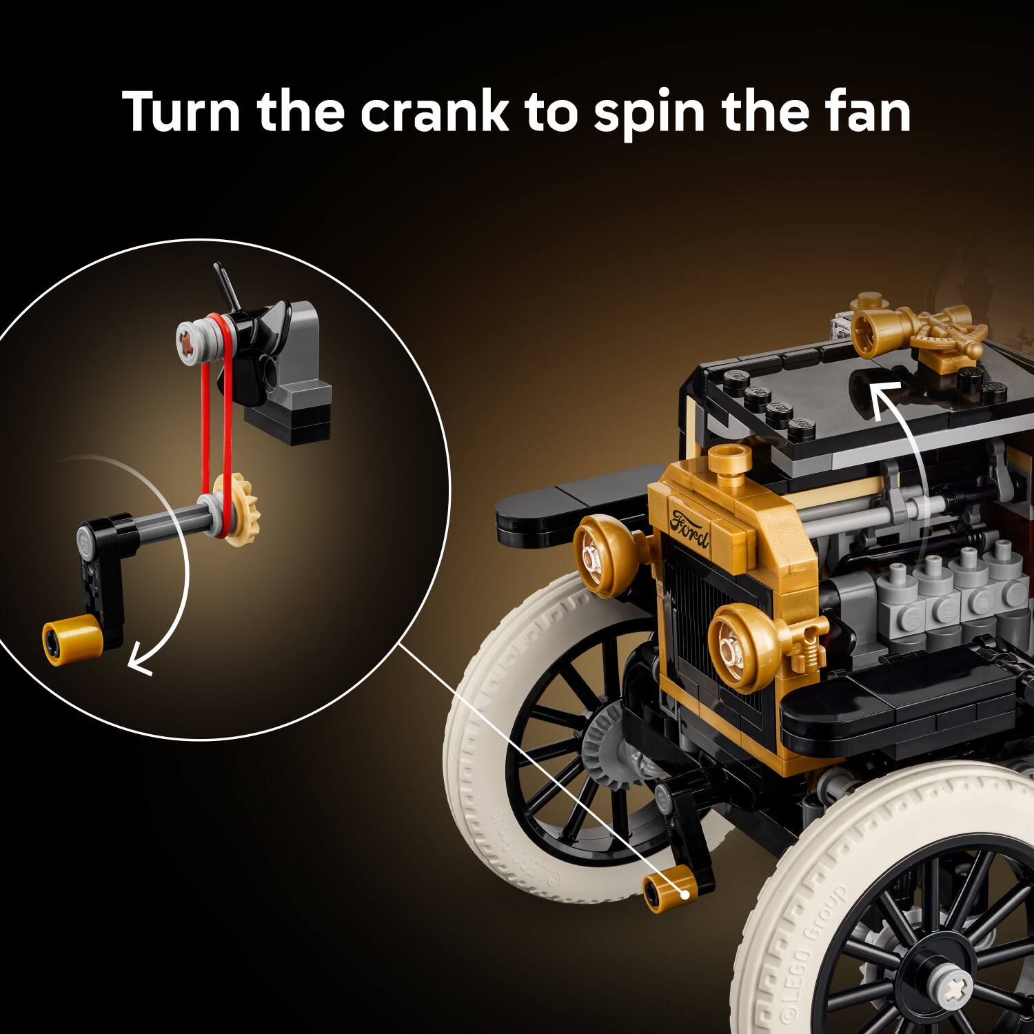 Turn the crank to spin the fan

Ford

LEGO Group