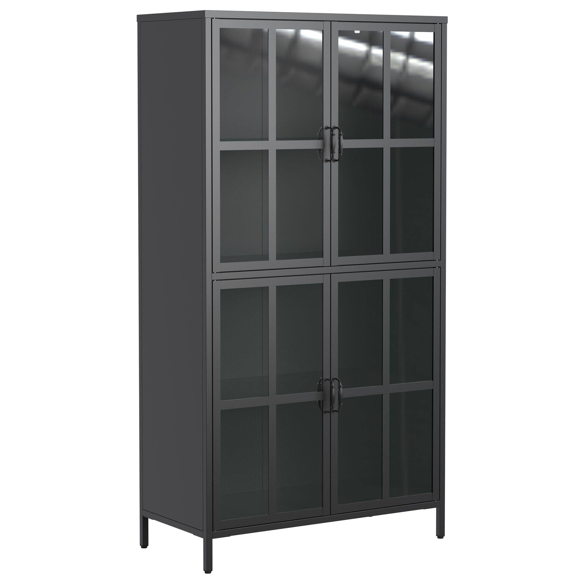 Back. Mirfee - Premium Metal Storage Cabinet with Glass Doors & Adjustable Shelves - Black.