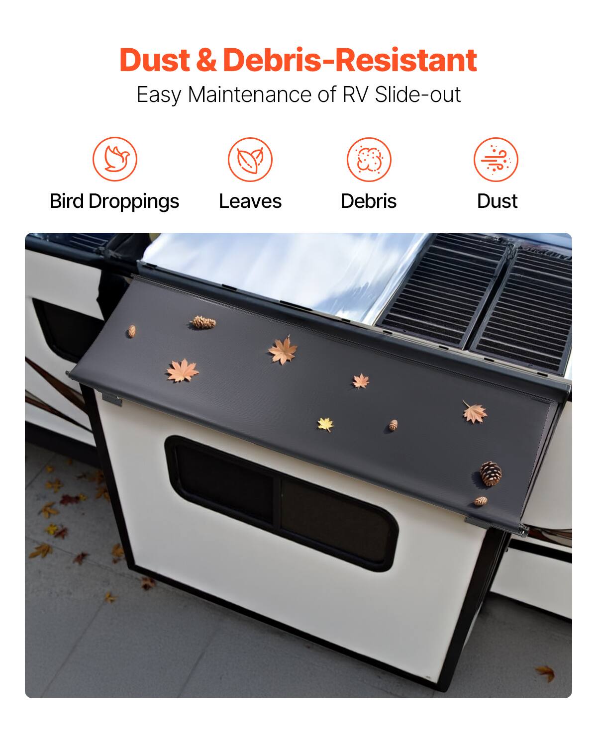 Dust & Debris-Resistant  
Easy Maintenance of RV Slide-out  

- Bird Droppings  
- Leaves  
- Debris  
- Dust