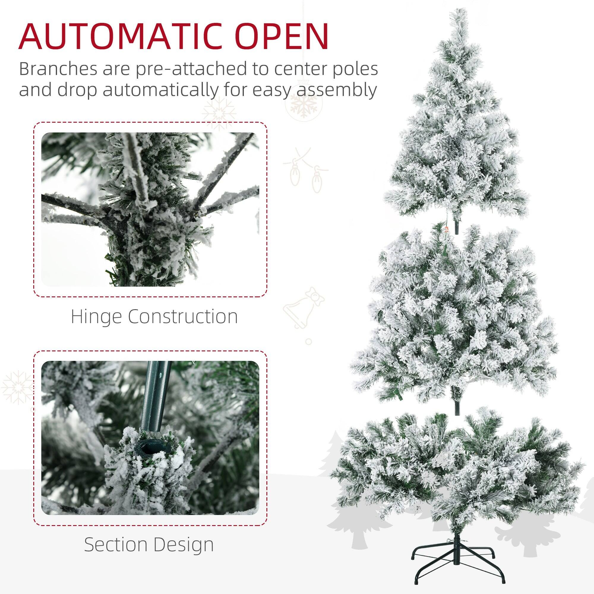 **AUTOMATIC OPEN**

Branches are pre-attached to center poles and drop automatically for easy assembly

- Hinge Construction
- Section Design