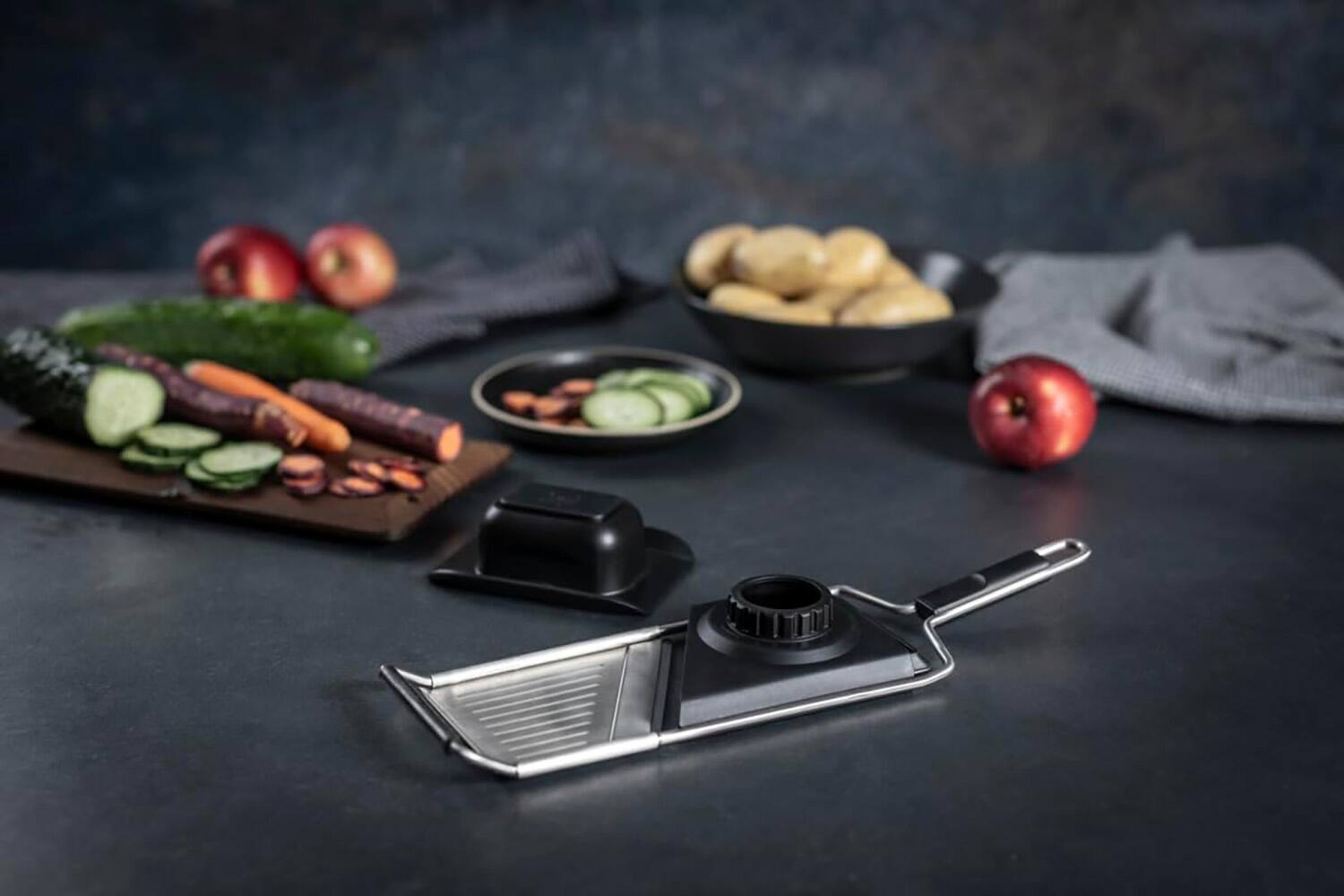 Alt View 3. Kuhn Rikon - Essential Mandoline Slicer with Adjustable Stainless Steel Blade for Vegetables & Fruit - Silver.