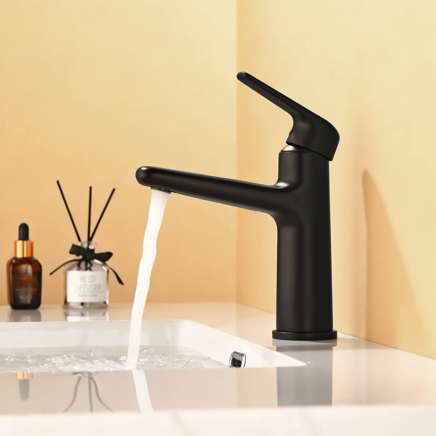 Alt View 4. Boyel Living - Matte Black Single Handle Bathroom Faucet Solid Brass with Drain Assembly - Matte Black.