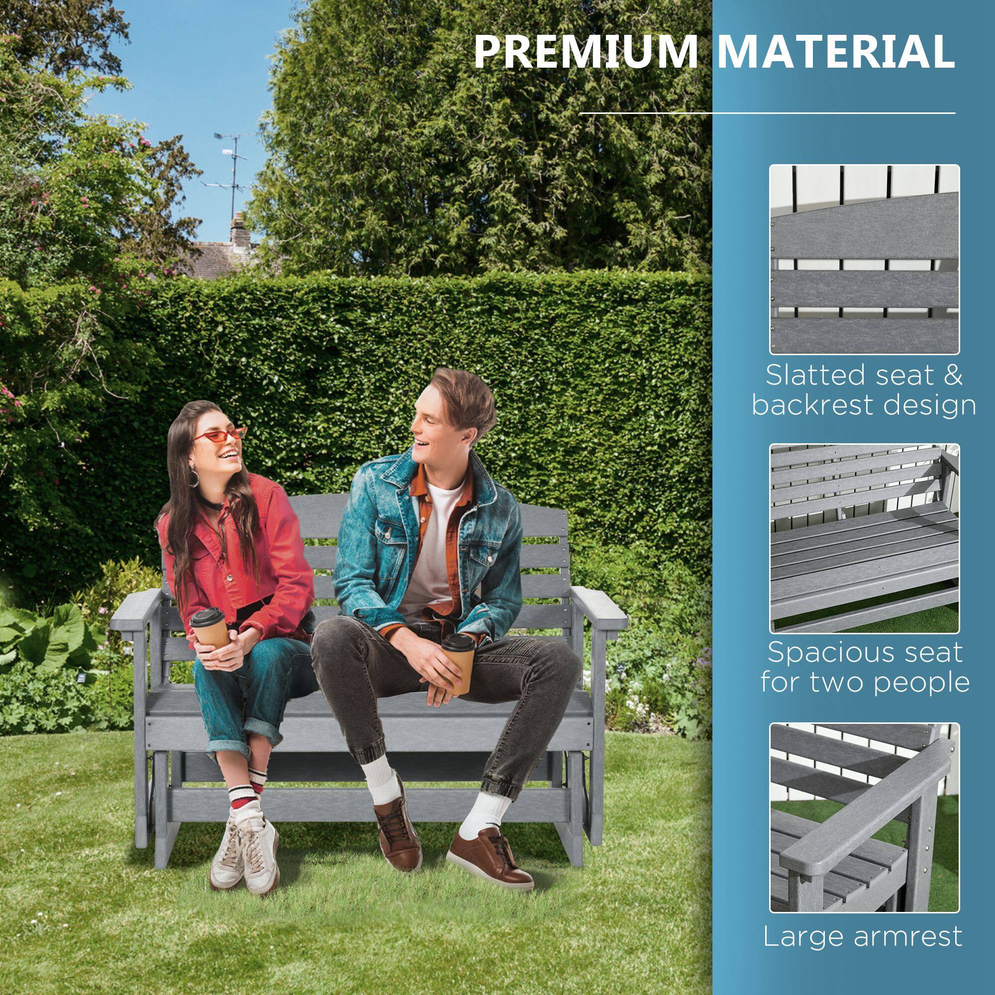 PREMIUM MATERIAL
Slatted seat & backrest design
Spacious seat for two people
Large armrest