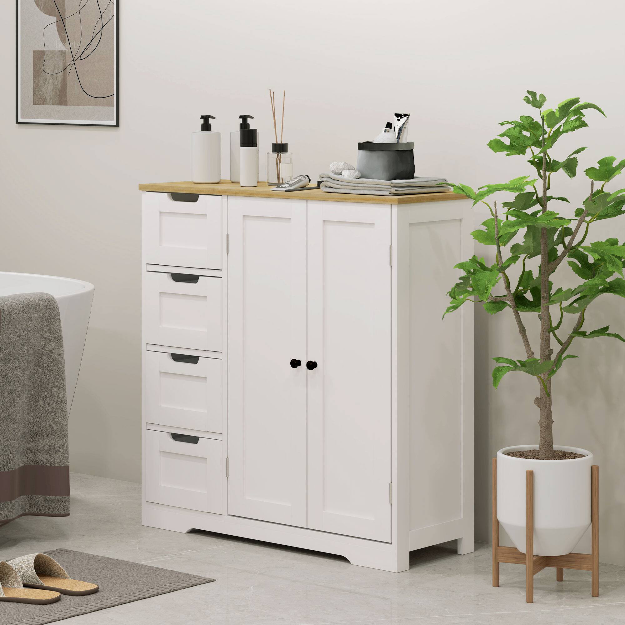 Alt View 1. Homcom - Bathroom Floor Cabinet, Modern Bathroom Cabinet with Adjustable Shelf - White.