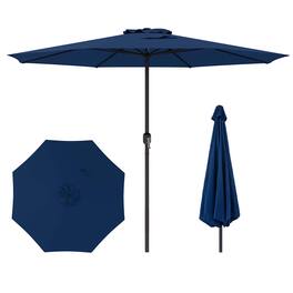 Costway - 12 FT Patio Umbrella Outdoor Market Umbrella with Crank Handle 8 Sturdy Ribs - Navy