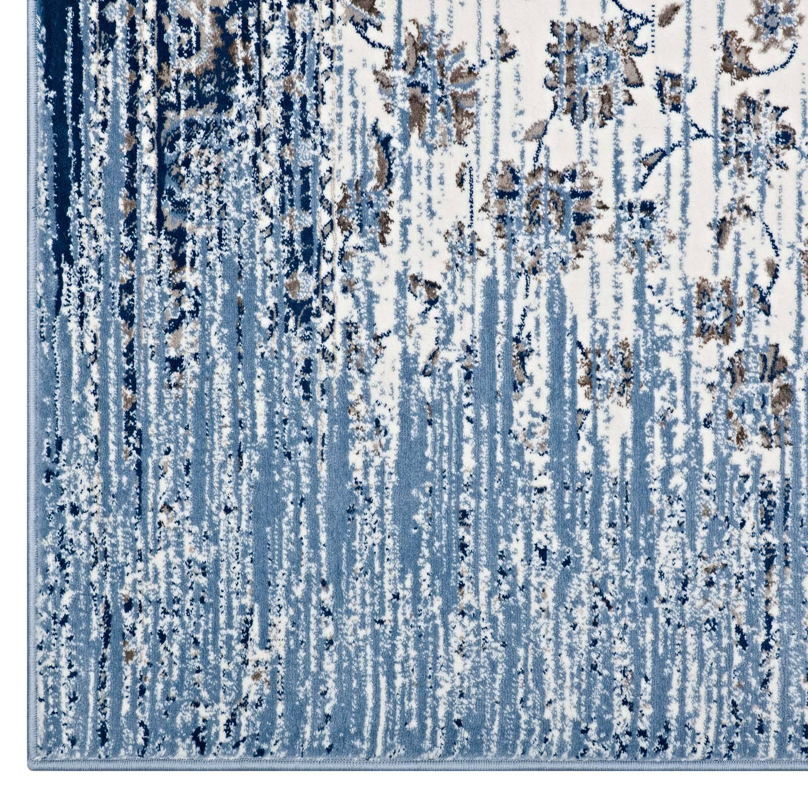 Alt View 1. Modway - Chiara Distressed Floral Lattice Contemporary Area Rug - Moroccan Blue and Ivory.